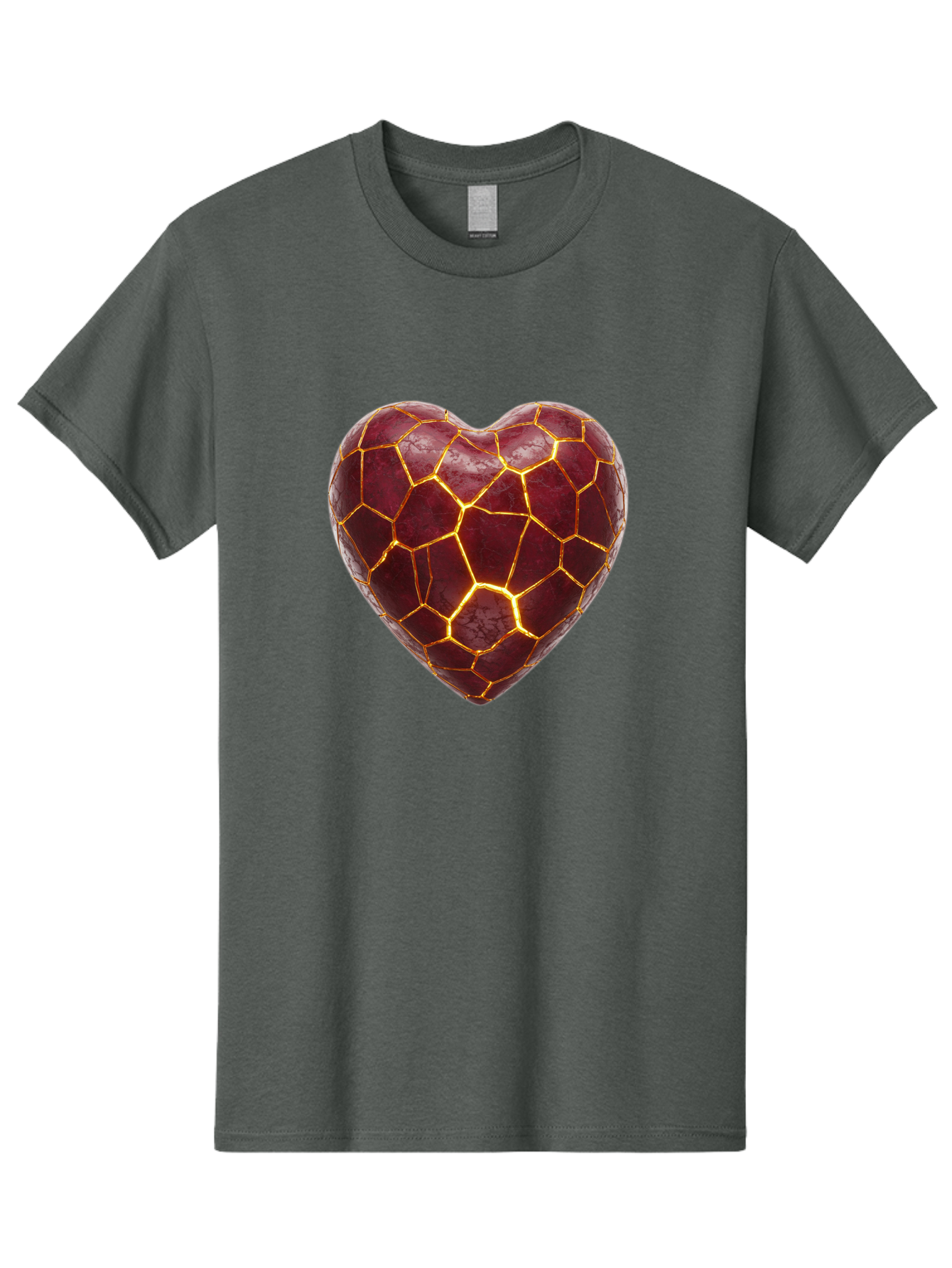 Glowing-Heart-Mosaic Men'S Graphic Tee, 100% Cotton, Comfortable Casual Summer Wear, Machine Washable, Heart Shape, Cracked Surface, Golden Veins, Love Symbol, Abstract Design, Fractured Heart, Emotional Representation, Unique Texture, Bae022
