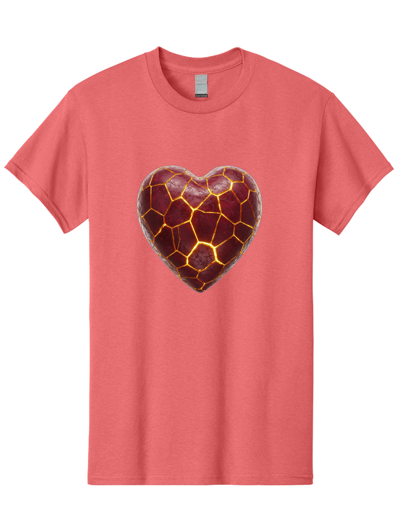 Glowing-Heart-Mosaic Men'S Graphic Tee, 100% Cotton, Comfortable Casual Summer Wear, Machine Washable, Heart Shape, Cracked Surface, Golden Veins, Love Symbol, Abstract Design, Fractured Heart, Emotional Representation, Unique Texture, Bae022