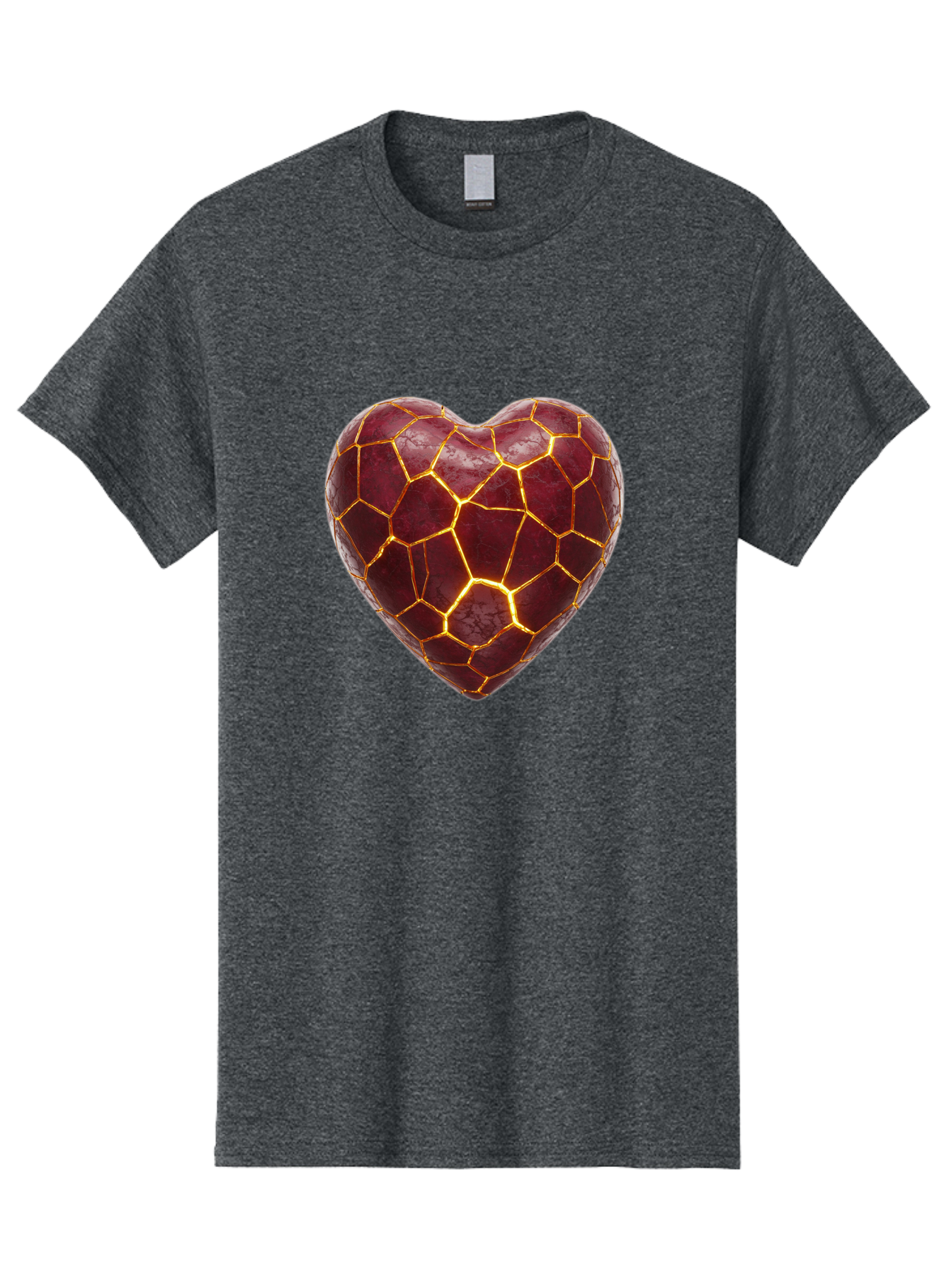 Glowing-Heart-Mosaic Men'S Graphic Tee, 100% Cotton, Comfortable Casual Summer Wear, Machine Washable, Heart Shape, Cracked Surface, Golden Veins, Love Symbol, Abstract Design, Fractured Heart, Emotional Representation, Unique Texture, Bae022