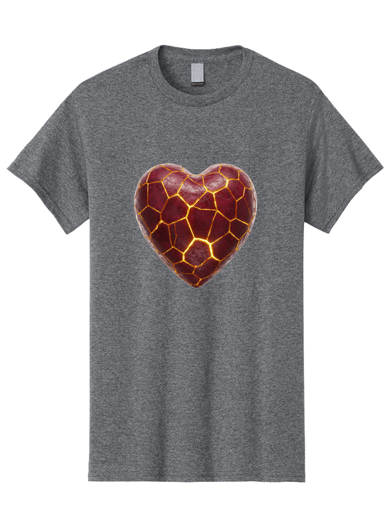 Glowing-Heart-Mosaic Men'S Graphic Tee, 100% Cotton, Comfortable Casual Summer Wear, Machine Washable, Heart Shape, Cracked Surface, Golden Veins, Love Symbol, Abstract Design, Fractured Heart, Emotional Representation, Unique Texture, Bae022