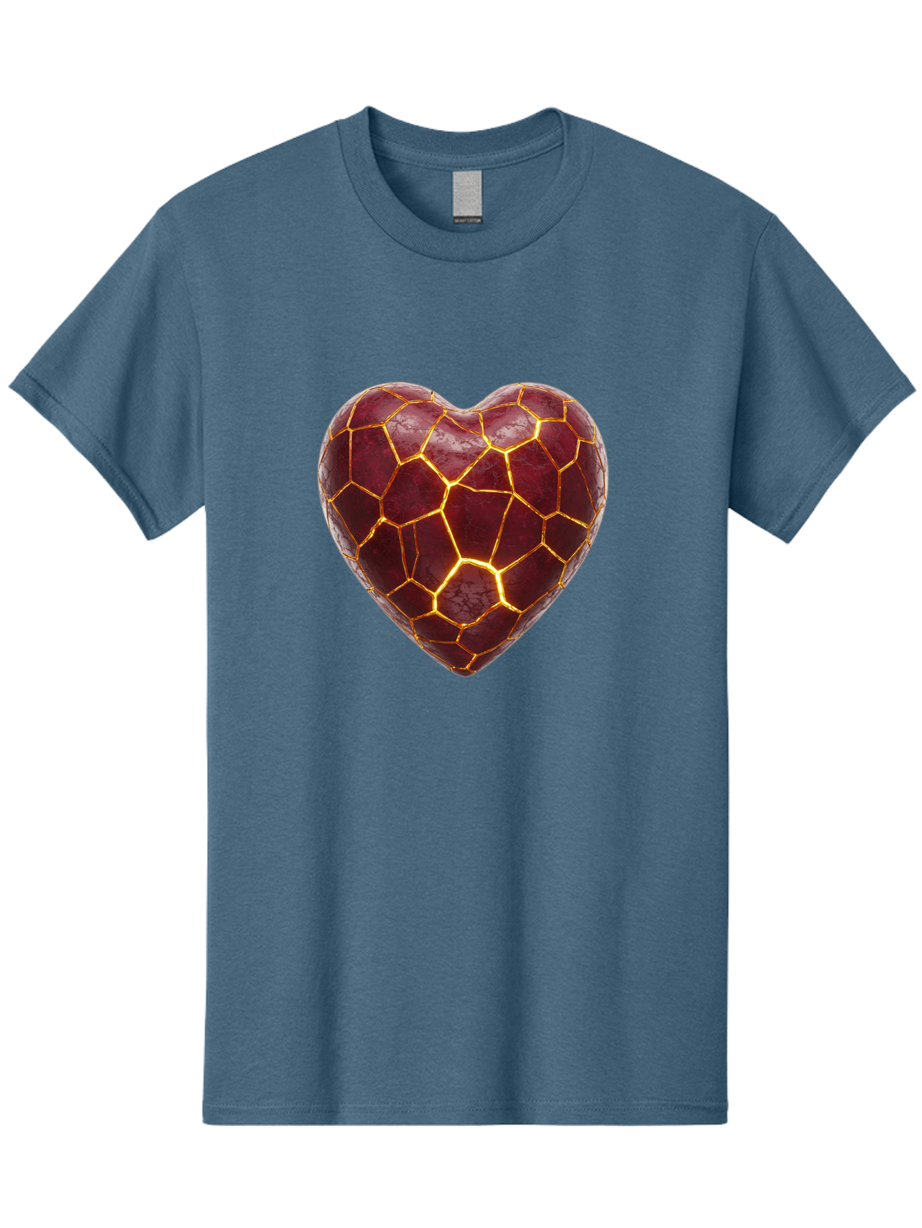 Glowing-Heart-Mosaic Men'S Graphic Tee, 100% Cotton, Comfortable Casual Summer Wear, Machine Washable, Heart Shape, Cracked Surface, Golden Veins, Love Symbol, Abstract Design, Fractured Heart, Emotional Representation, Unique Texture, Bae022