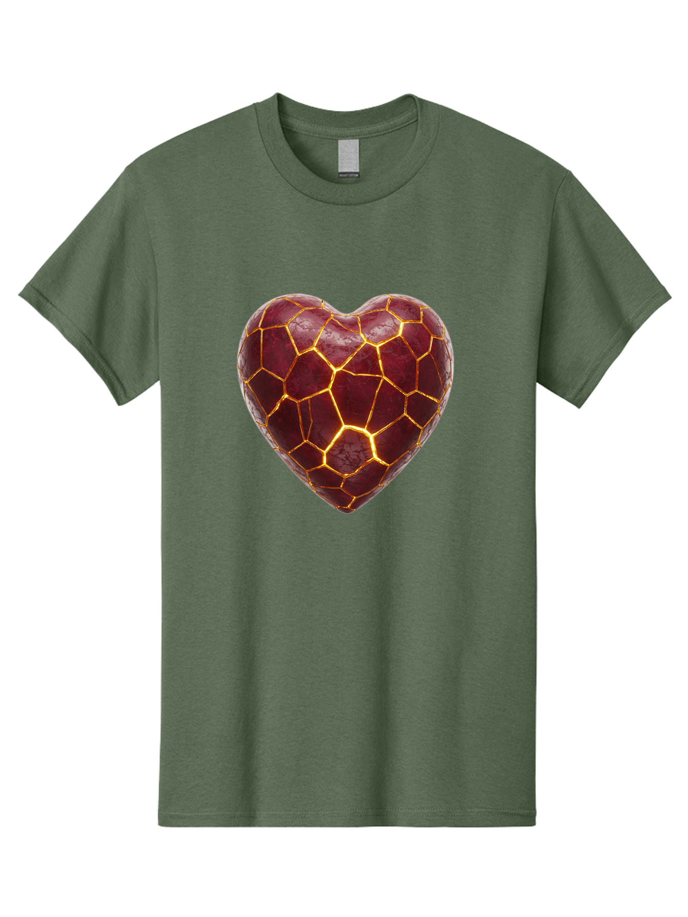 Glowing-Heart-Mosaic Men'S Graphic Tee, 100% Cotton, Comfortable Casual Summer Wear, Machine Washable, Heart Shape, Cracked Surface, Golden Veins, Love Symbol, Abstract Design, Fractured Heart, Emotional Representation, Unique Texture, Bae022