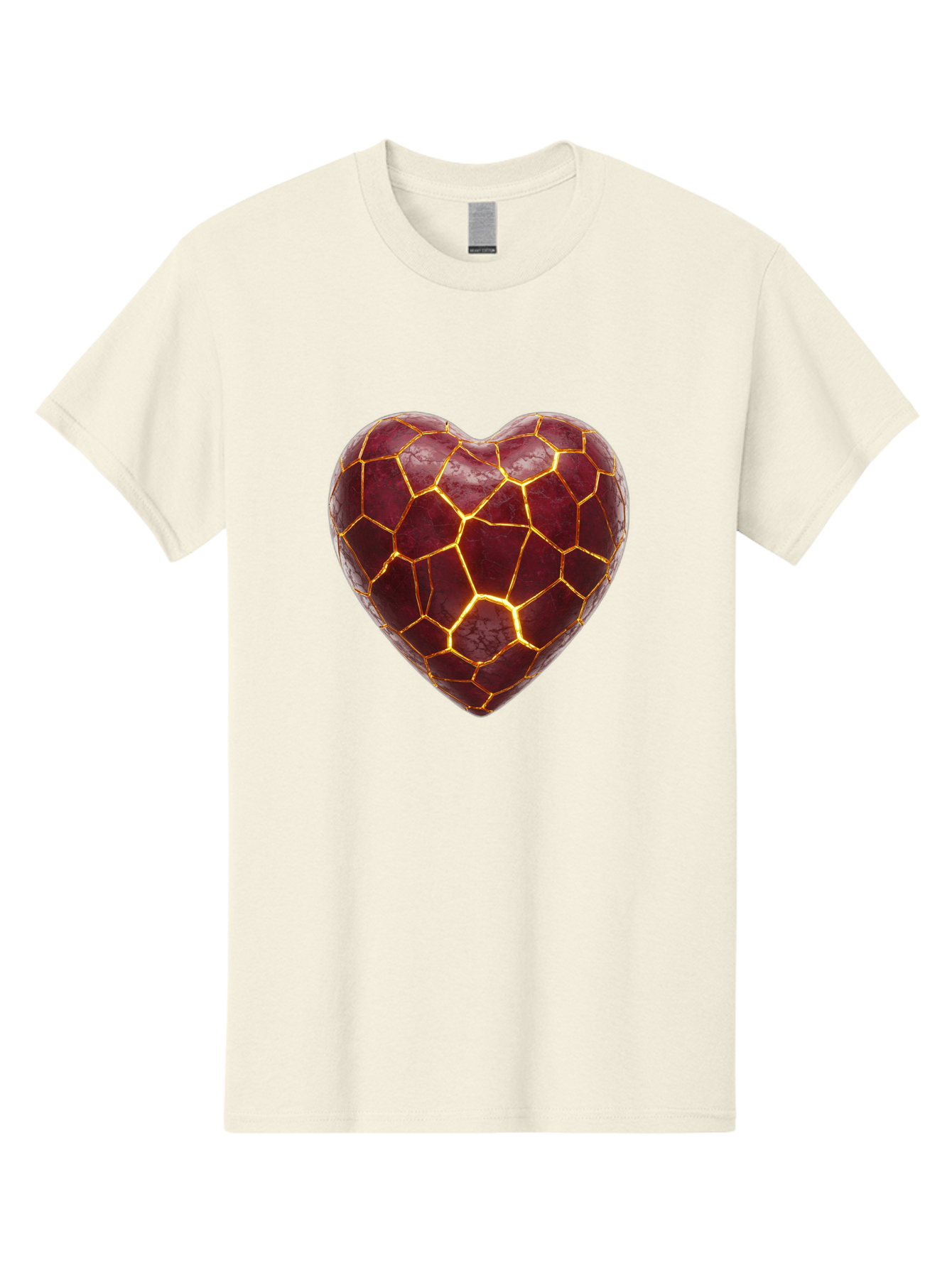 Glowing-Heart-Mosaic Men'S Graphic Tee, 100% Cotton, Comfortable Casual Summer Wear, Machine Washable, Heart Shape, Cracked Surface, Golden Veins, Love Symbol, Abstract Design, Fractured Heart, Emotional Representation, Unique Texture, Bae022