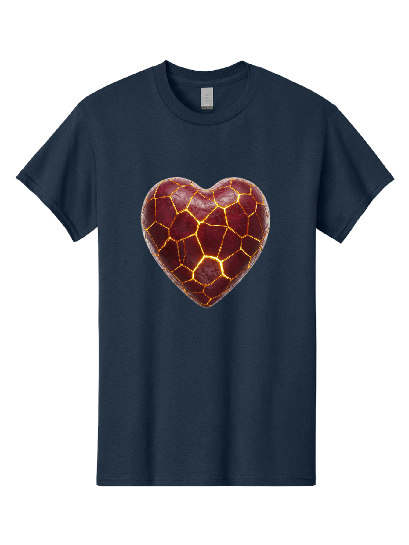 Glowing-Heart-Mosaic Men'S Graphic Tee, 100% Cotton, Comfortable Casual Summer Wear, Machine Washable, Heart Shape, Cracked Surface, Golden Veins, Love Symbol, Abstract Design, Fractured Heart, Emotional Representation, Unique Texture, Bae022