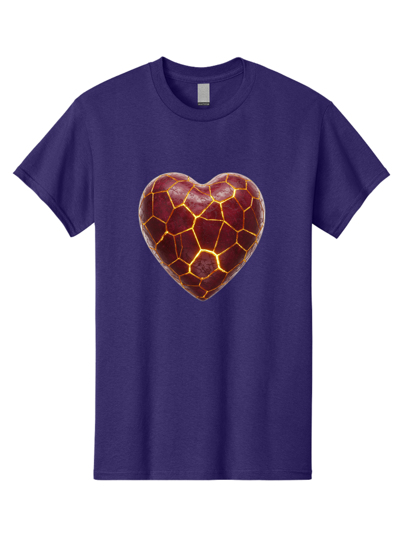 Glowing-Heart-Mosaic Men'S Graphic Tee, 100% Cotton, Comfortable Casual Summer Wear, Machine Washable, Heart Shape, Cracked Surface, Golden Veins, Love Symbol, Abstract Design, Fractured Heart, Emotional Representation, Unique Texture, Bae022