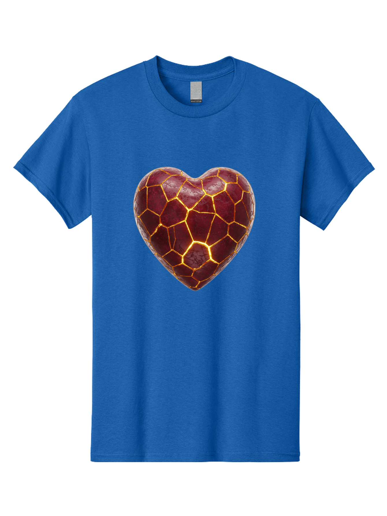 Glowing-Heart-Mosaic Men'S Graphic Tee, 100% Cotton, Comfortable Casual Summer Wear, Machine Washable, Heart Shape, Cracked Surface, Golden Veins, Love Symbol, Abstract Design, Fractured Heart, Emotional Representation, Unique Texture, Bae022
