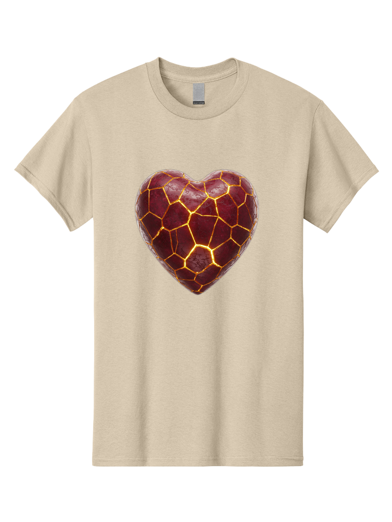 Glowing-Heart-Mosaic Men'S Graphic Tee, 100% Cotton, Comfortable Casual Summer Wear, Machine Washable, Heart Shape, Cracked Surface, Golden Veins, Love Symbol, Abstract Design, Fractured Heart, Emotional Representation, Unique Texture, Bae022
