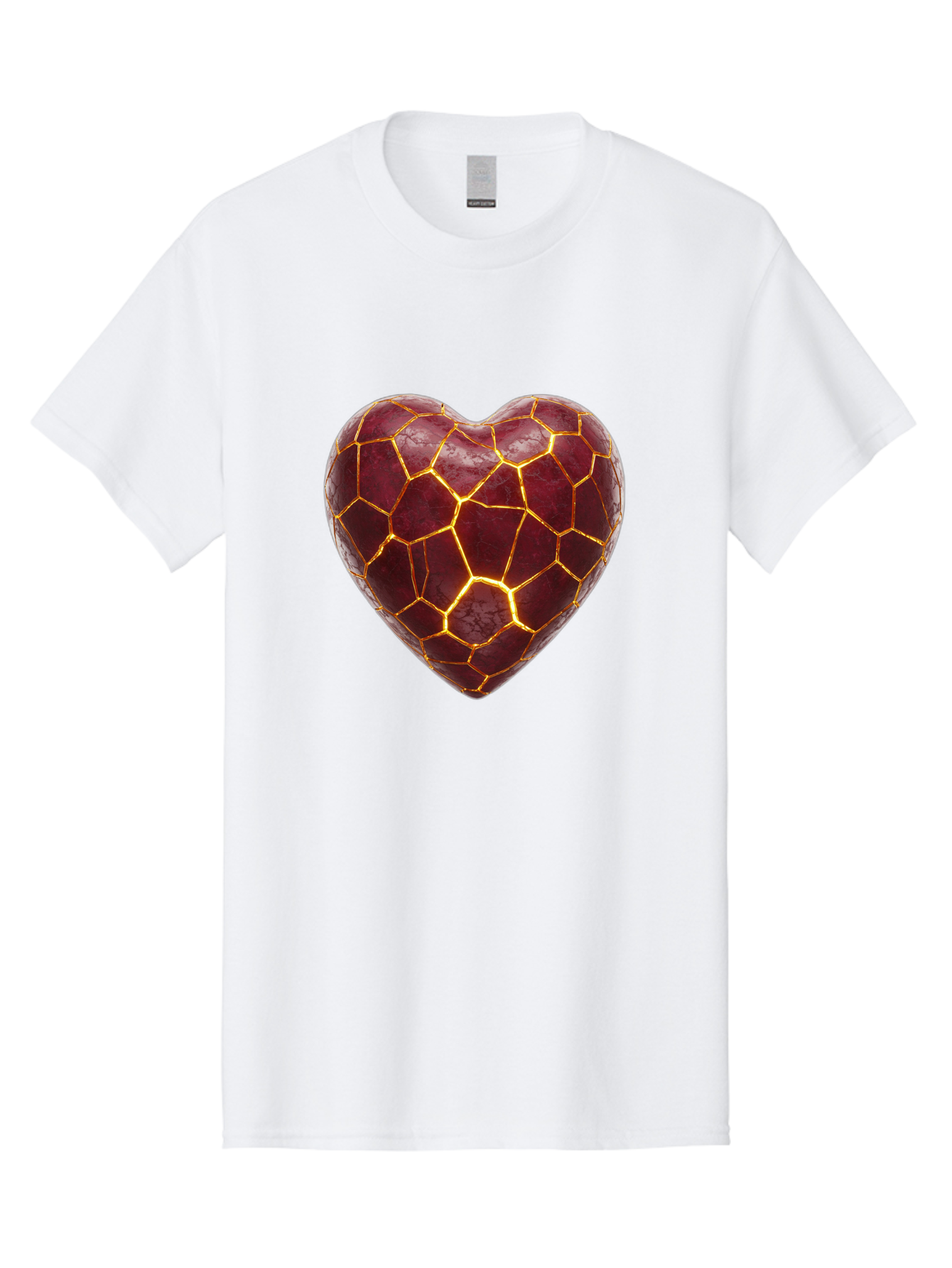 Glowing-Heart-Mosaic Men'S Graphic Tee, 100% Cotton, Comfortable Casual Summer Wear, Machine Washable, Heart Shape, Cracked Surface, Golden Veins, Love Symbol, Abstract Design, Fractured Heart, Emotional Representation, Unique Texture, Bae022