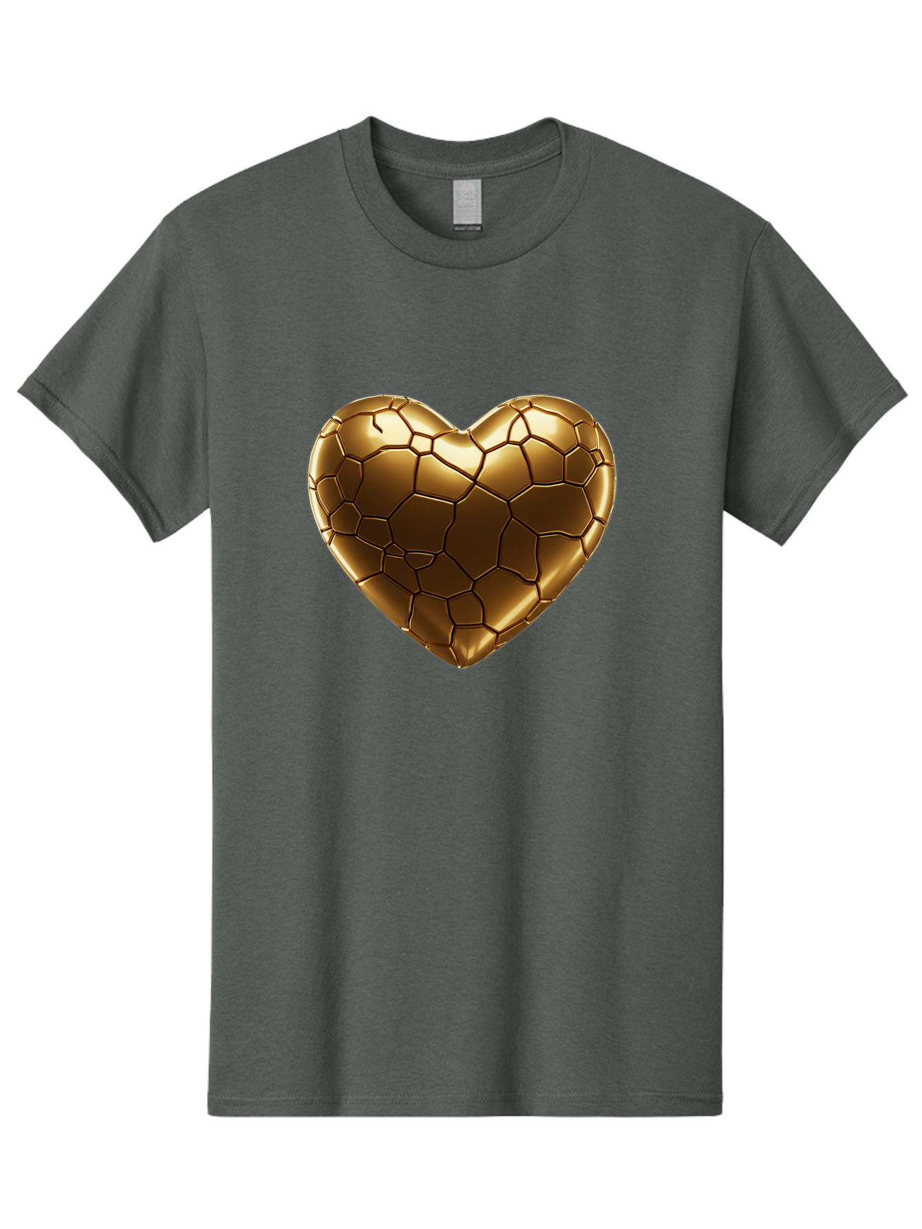 Gold-Heart Men'S Graphic Tee, 100% Cotton, Comfortable Casual Summer Wear, Machine Washable, Gold Heart, Mosaic Pattern, Heart-Shaped, Geometric Design, Luxury, Gold Finish, 3D Rendering, Cracked Pattern, Valentine'S Day, Love Symbol Bae023