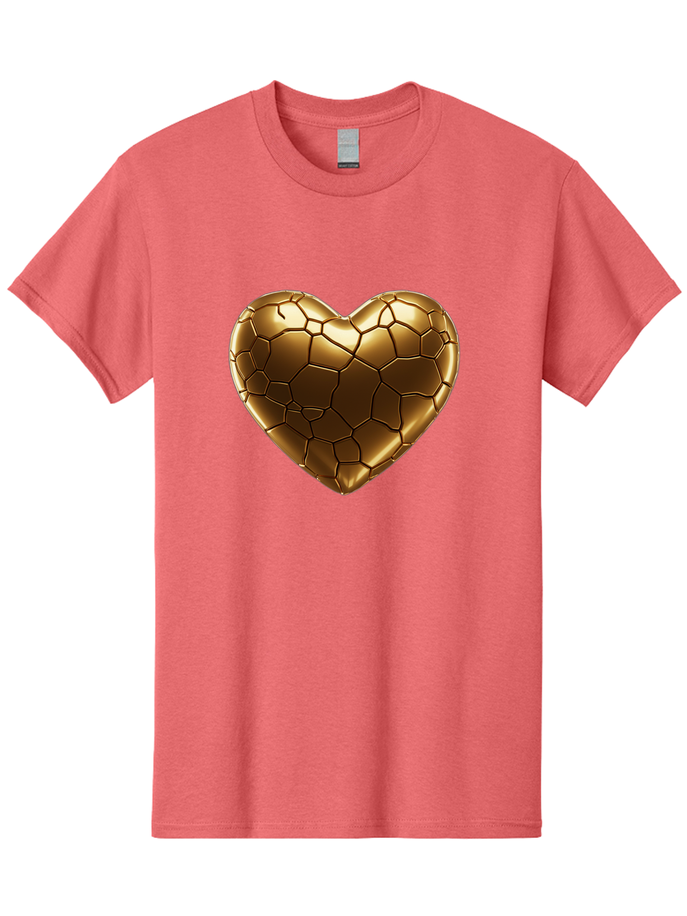 Gold-Heart Men'S Graphic Tee, 100% Cotton, Comfortable Casual Summer Wear, Machine Washable, Gold Heart, Mosaic Pattern, Heart-Shaped, Geometric Design, Luxury, Gold Finish, 3D Rendering, Cracked Pattern, Valentine'S Day, Love Symbol Bae023