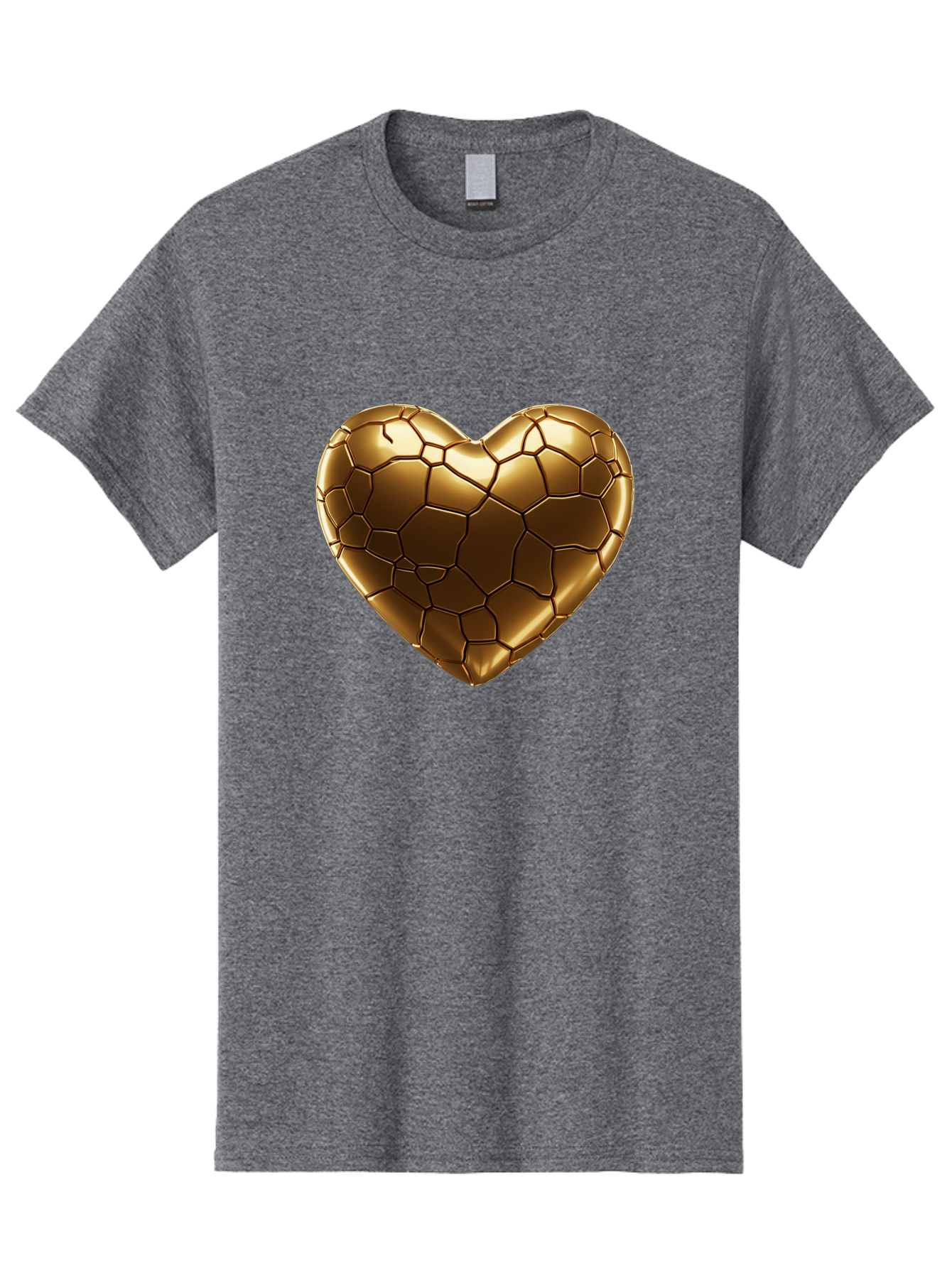 Gold-Heart Men'S Graphic Tee, 100% Cotton, Comfortable Casual Summer Wear, Machine Washable, Gold Heart, Mosaic Pattern, Heart-Shaped, Geometric Design, Luxury, Gold Finish, 3D Rendering, Cracked Pattern, Valentine'S Day, Love Symbol Bae023