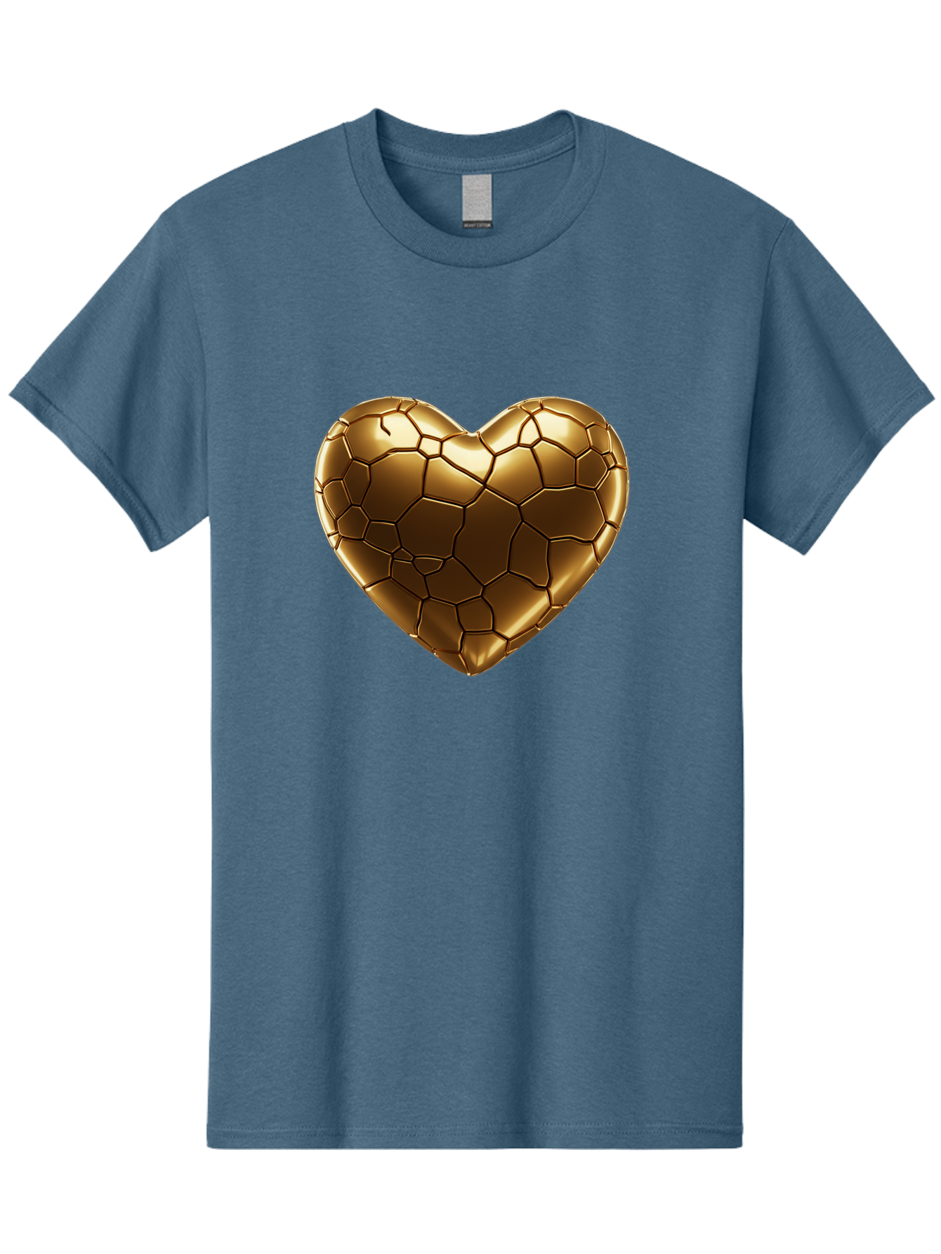 Gold-Heart Men'S Graphic Tee, 100% Cotton, Comfortable Casual Summer Wear, Machine Washable, Gold Heart, Mosaic Pattern, Heart-Shaped, Geometric Design, Luxury, Gold Finish, 3D Rendering, Cracked Pattern, Valentine'S Day, Love Symbol Bae023