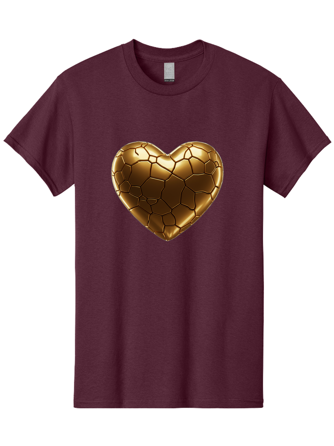 Gold-Heart Men'S Graphic Tee, 100% Cotton, Comfortable Casual Summer Wear, Machine Washable, Gold Heart, Mosaic Pattern, Heart-Shaped, Geometric Design, Luxury, Gold Finish, 3D Rendering, Cracked Pattern, Valentine'S Day, Love Symbol Bae023