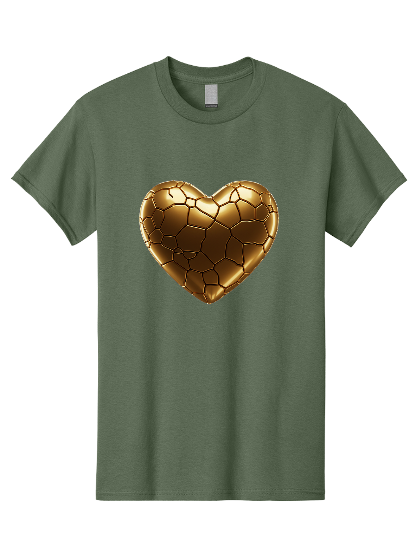 Gold-Heart Men'S Graphic Tee, 100% Cotton, Comfortable Casual Summer Wear, Machine Washable, Gold Heart, Mosaic Pattern, Heart-Shaped, Geometric Design, Luxury, Gold Finish, 3D Rendering, Cracked Pattern, Valentine'S Day, Love Symbol Bae023