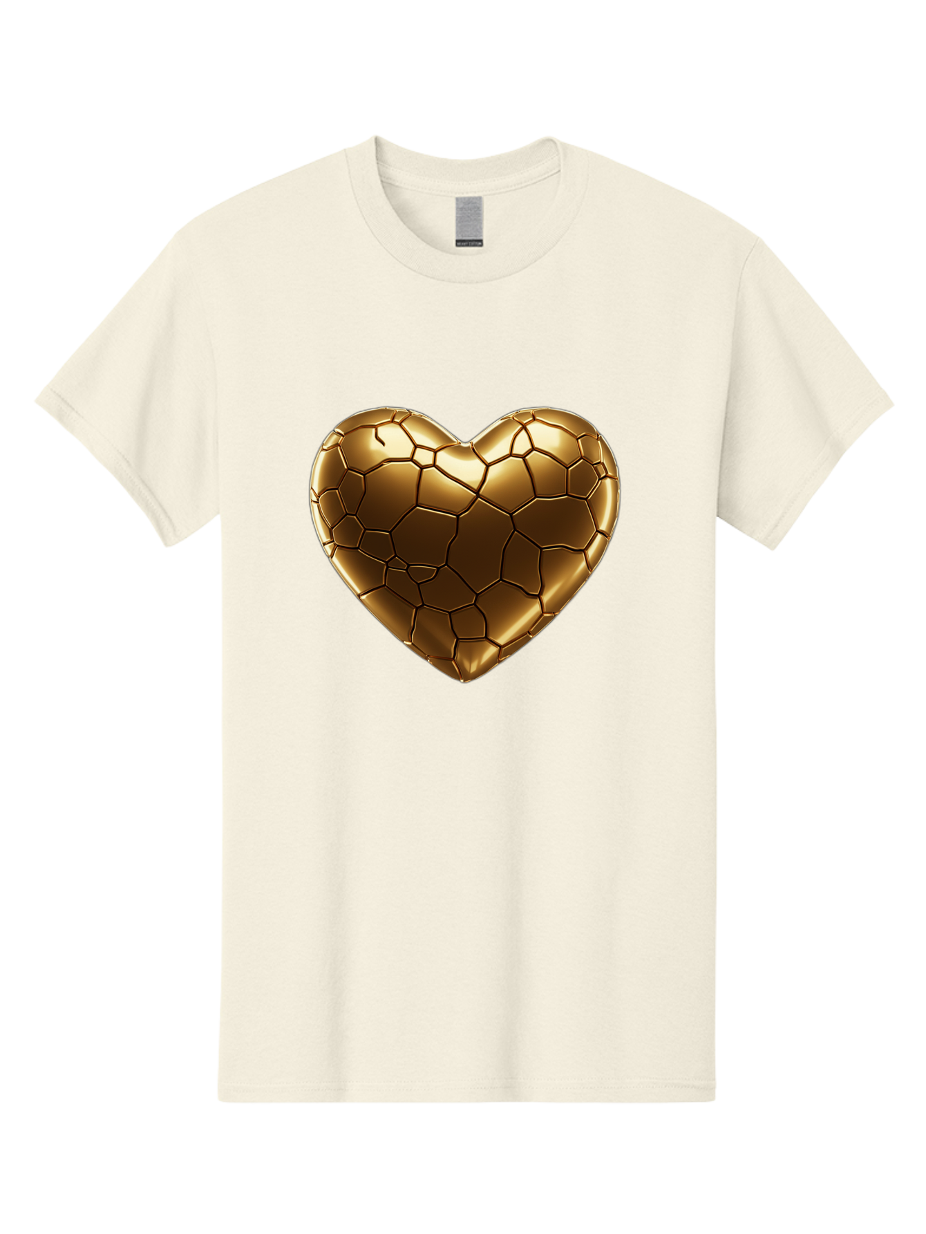 Gold-Heart Men'S Graphic Tee, 100% Cotton, Comfortable Casual Summer Wear, Machine Washable, Gold Heart, Mosaic Pattern, Heart-Shaped, Geometric Design, Luxury, Gold Finish, 3D Rendering, Cracked Pattern, Valentine'S Day, Love Symbol Bae023