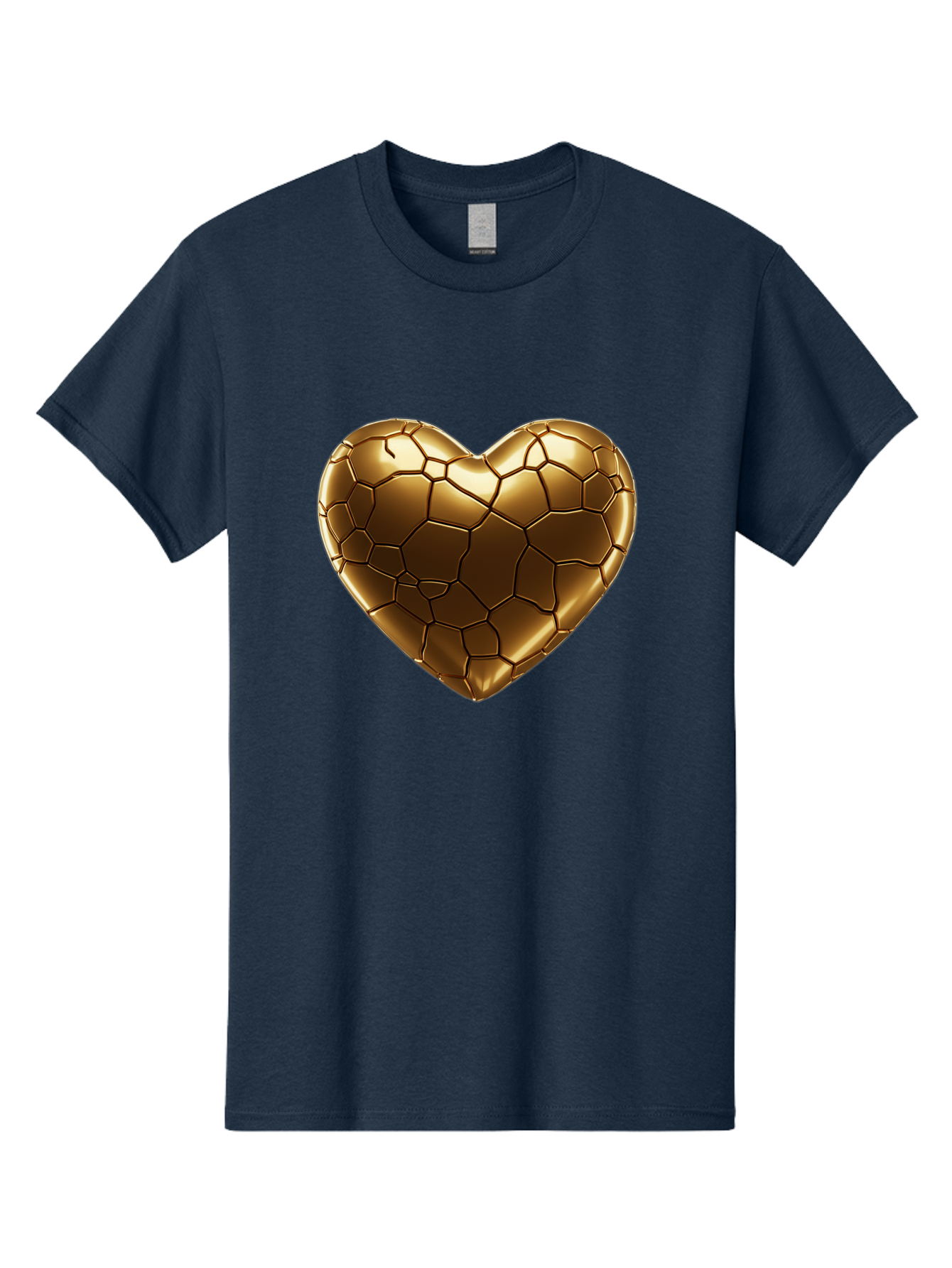 Gold-Heart Men'S Graphic Tee, 100% Cotton, Comfortable Casual Summer Wear, Machine Washable, Gold Heart, Mosaic Pattern, Heart-Shaped, Geometric Design, Luxury, Gold Finish, 3D Rendering, Cracked Pattern, Valentine'S Day, Love Symbol Bae023