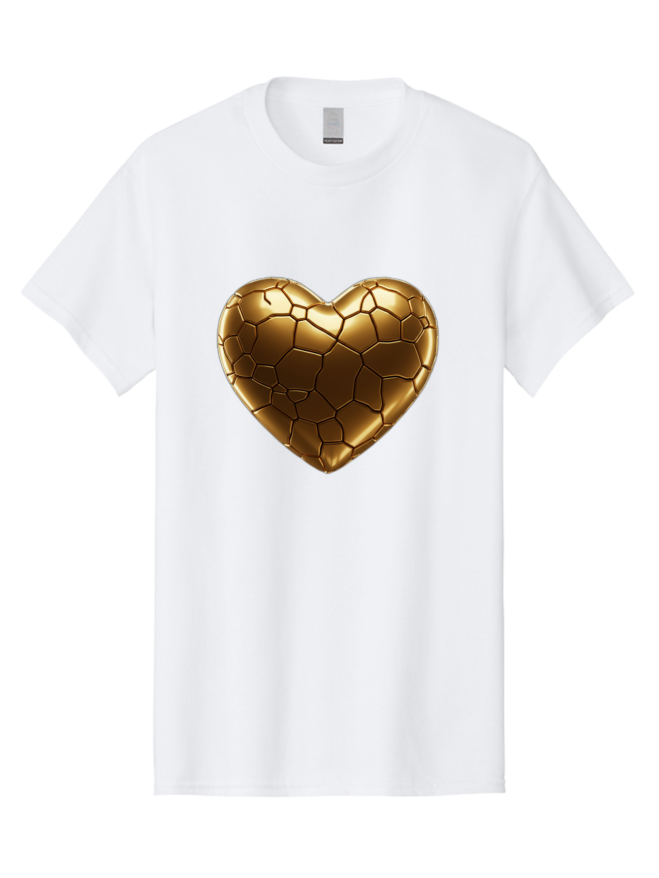 Gold-Heart Men'S Graphic Tee, 100% Cotton, Comfortable Casual Summer Wear, Machine Washable, Gold Heart, Mosaic Pattern, Heart-Shaped, Geometric Design, Luxury, Gold Finish, 3D Rendering, Cracked Pattern, Valentine'S Day, Love Symbol Bae023
