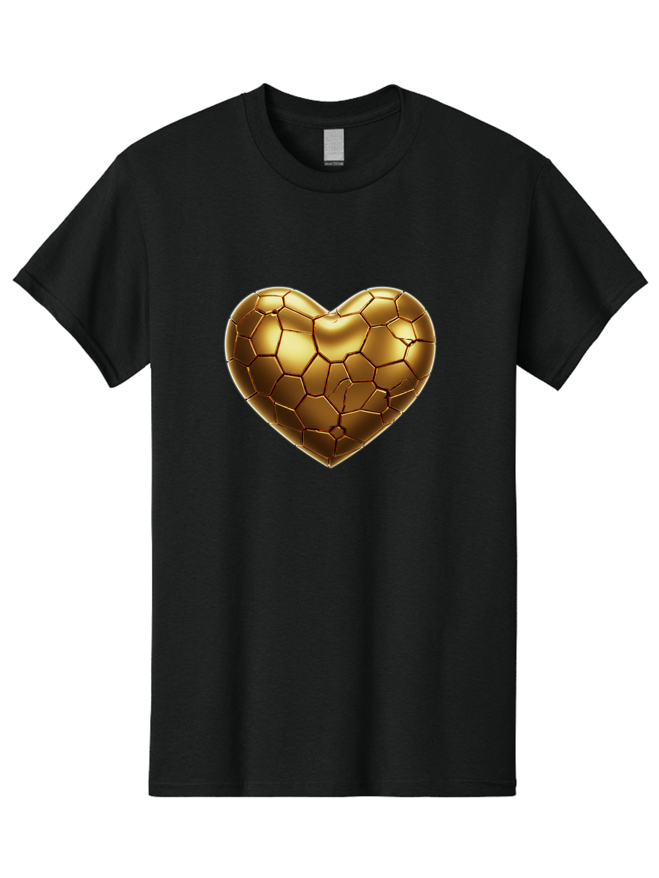 Golden-Heart-1 Men'S Graphic Tee, 100% Cotton, Comfortable Casual Summer Wear, Machine Washable, Shiny Gold Heart, Cracked Surface, Metallic Texture, Valentines Day Symbol, Love Icon, Golden Love, Heart Shape, Luxury Design Bae024