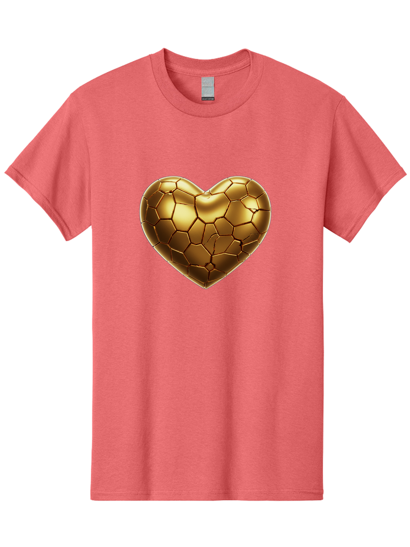 Golden-Heart-1 Men'S Graphic Tee, 100% Cotton, Comfortable Casual Summer Wear, Machine Washable, Shiny Gold Heart, Cracked Surface, Metallic Texture, Valentines Day Symbol, Love Icon, Golden Love, Heart Shape, Luxury Design Bae024