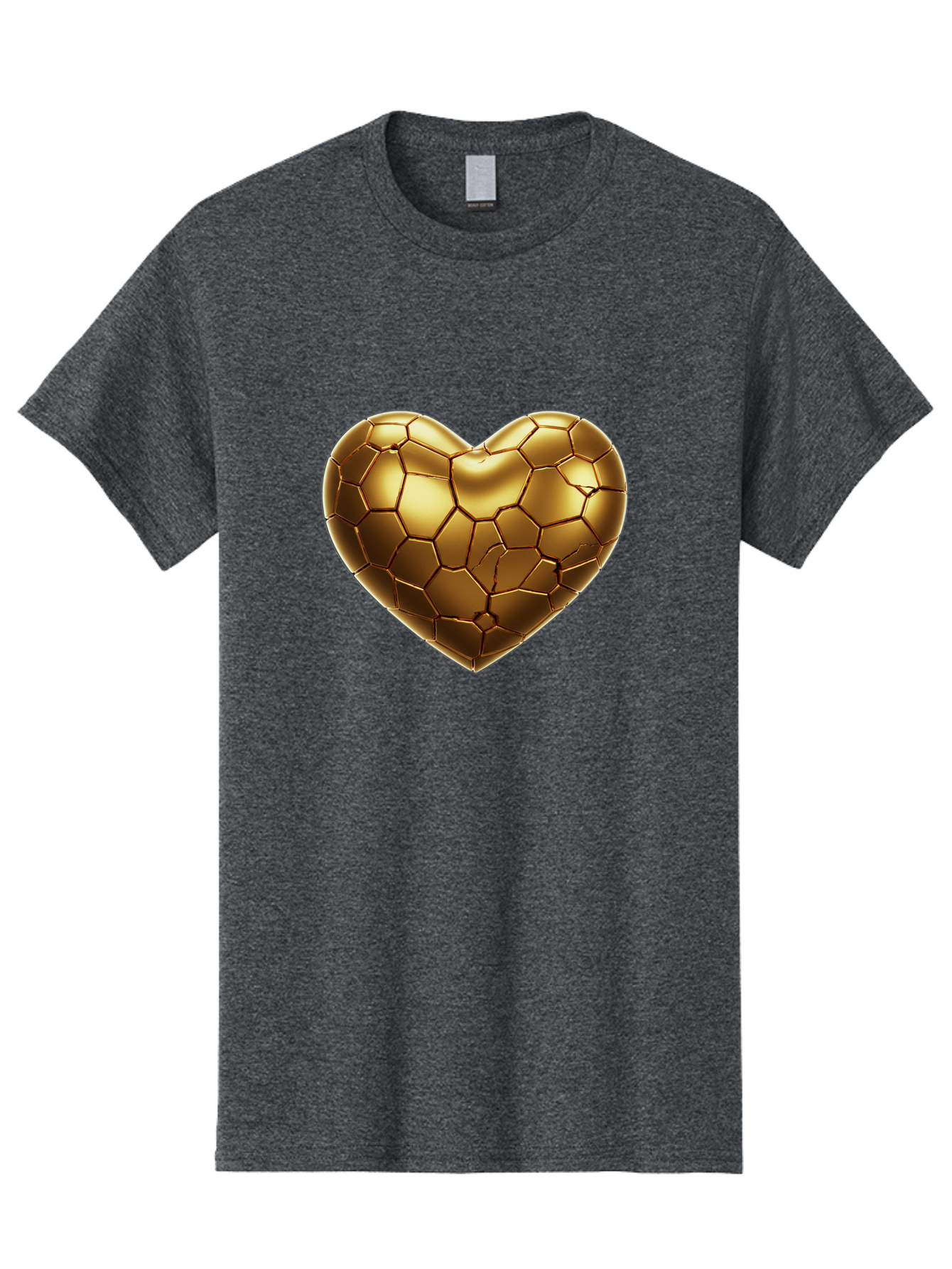 Golden-Heart-1 Men'S Graphic Tee, 100% Cotton, Comfortable Casual Summer Wear, Machine Washable, Shiny Gold Heart, Cracked Surface, Metallic Texture, Valentines Day Symbol, Love Icon, Golden Love, Heart Shape, Luxury Design Bae024