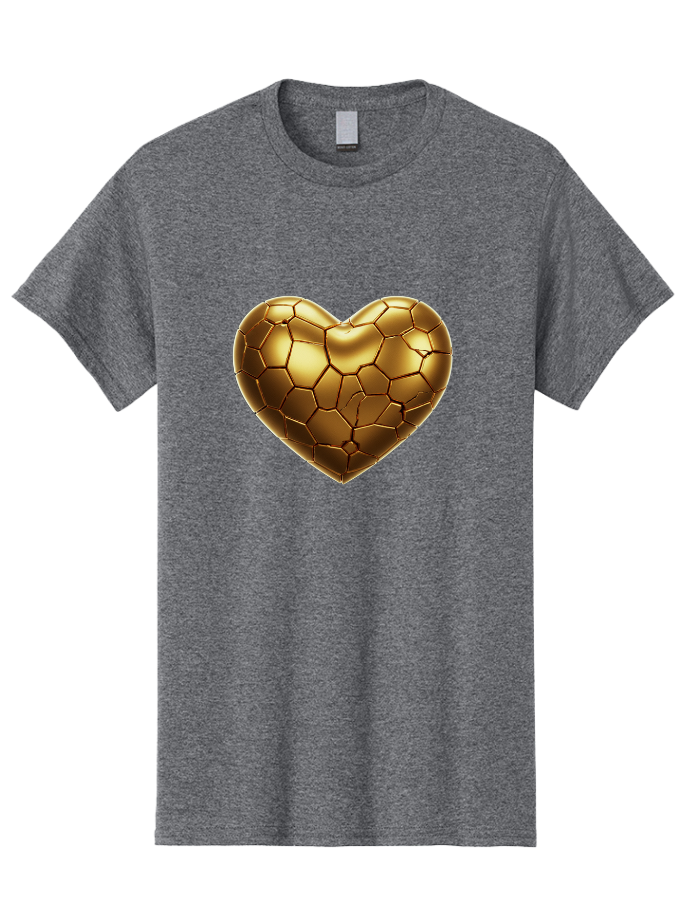 Golden-Heart-1 Men'S Graphic Tee, 100% Cotton, Comfortable Casual Summer Wear, Machine Washable, Shiny Gold Heart, Cracked Surface, Metallic Texture, Valentines Day Symbol, Love Icon, Golden Love, Heart Shape, Luxury Design Bae024