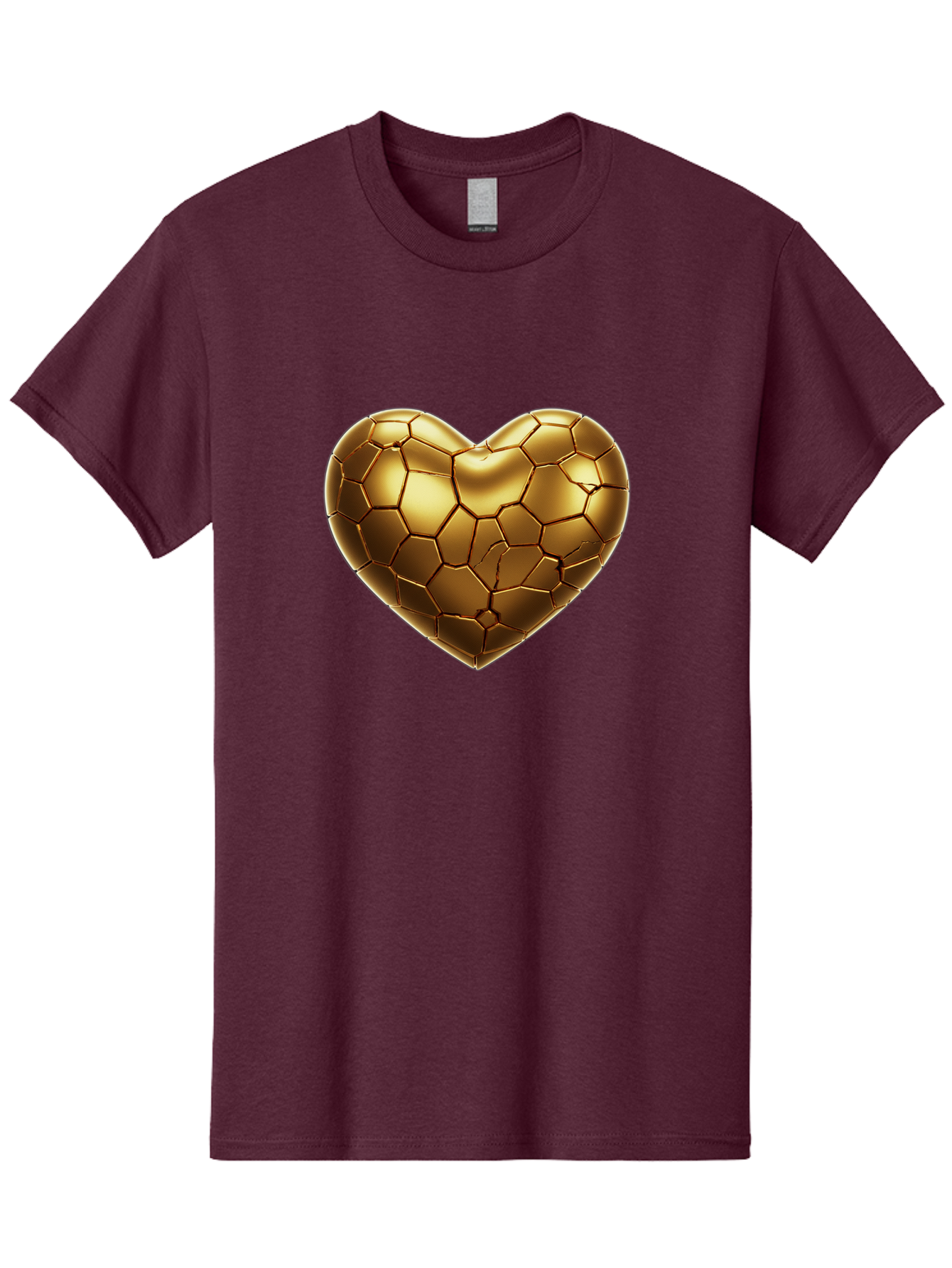 Golden-Heart-1 Men'S Graphic Tee, 100% Cotton, Comfortable Casual Summer Wear, Machine Washable, Shiny Gold Heart, Cracked Surface, Metallic Texture, Valentines Day Symbol, Love Icon, Golden Love, Heart Shape, Luxury Design Bae024