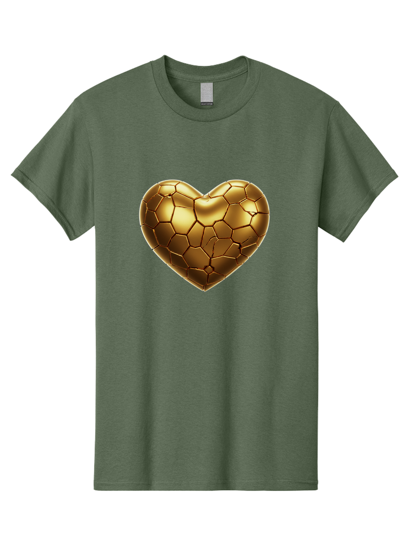 Golden-Heart-1 Men'S Graphic Tee, 100% Cotton, Comfortable Casual Summer Wear, Machine Washable, Shiny Gold Heart, Cracked Surface, Metallic Texture, Valentines Day Symbol, Love Icon, Golden Love, Heart Shape, Luxury Design Bae024