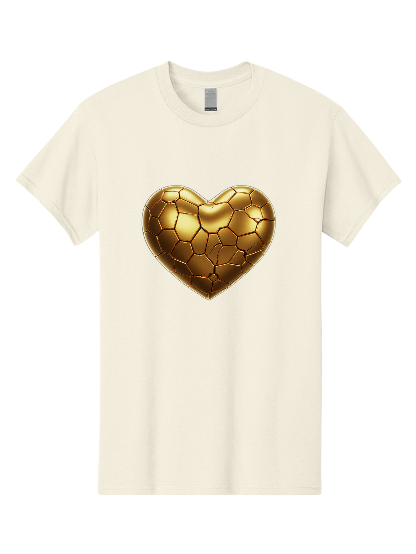 Golden-Heart-1 Men'S Graphic Tee, 100% Cotton, Comfortable Casual Summer Wear, Machine Washable, Shiny Gold Heart, Cracked Surface, Metallic Texture, Valentines Day Symbol, Love Icon, Golden Love, Heart Shape, Luxury Design Bae024