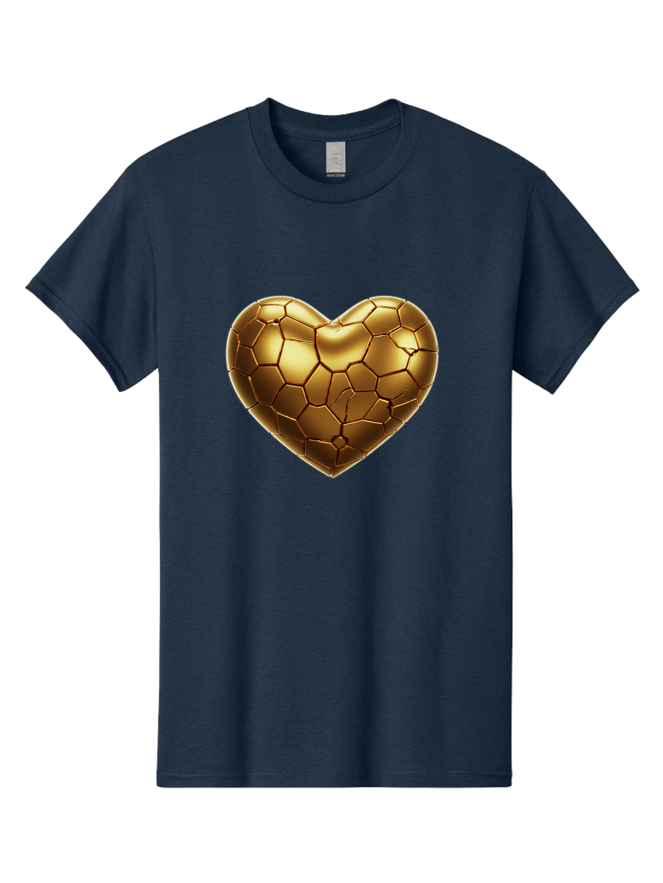 Golden-Heart-1 Men'S Graphic Tee, 100% Cotton, Comfortable Casual Summer Wear, Machine Washable, Shiny Gold Heart, Cracked Surface, Metallic Texture, Valentines Day Symbol, Love Icon, Golden Love, Heart Shape, Luxury Design Bae024