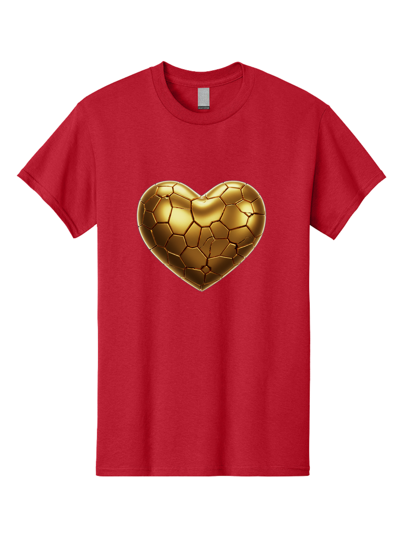 Golden-Heart-1 Men'S Graphic Tee, 100% Cotton, Comfortable Casual Summer Wear, Machine Washable, Shiny Gold Heart, Cracked Surface, Metallic Texture, Valentines Day Symbol, Love Icon, Golden Love, Heart Shape, Luxury Design Bae024