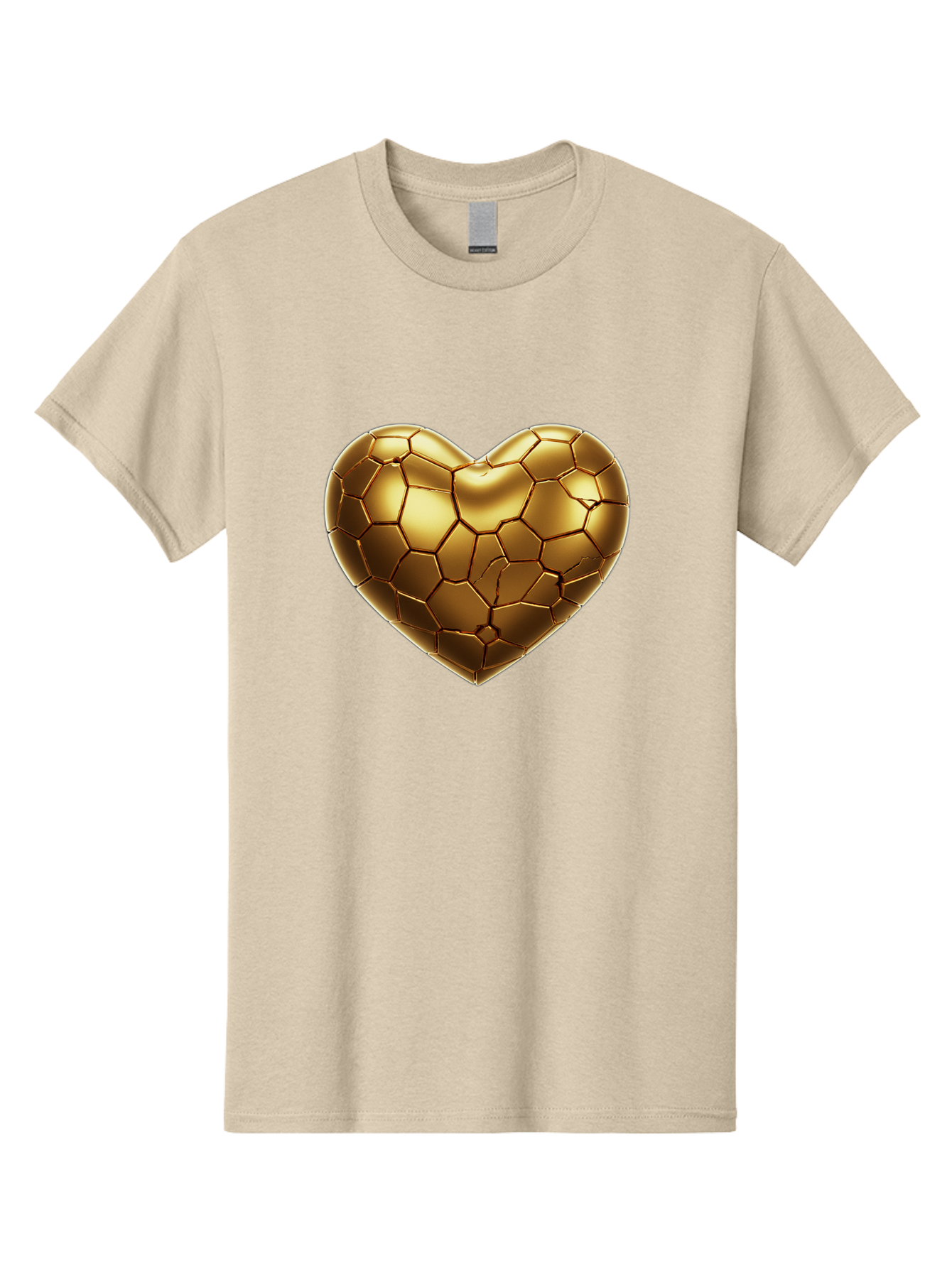 Golden-Heart-1 Men'S Graphic Tee, 100% Cotton, Comfortable Casual Summer Wear, Machine Washable, Shiny Gold Heart, Cracked Surface, Metallic Texture, Valentines Day Symbol, Love Icon, Golden Love, Heart Shape, Luxury Design Bae024