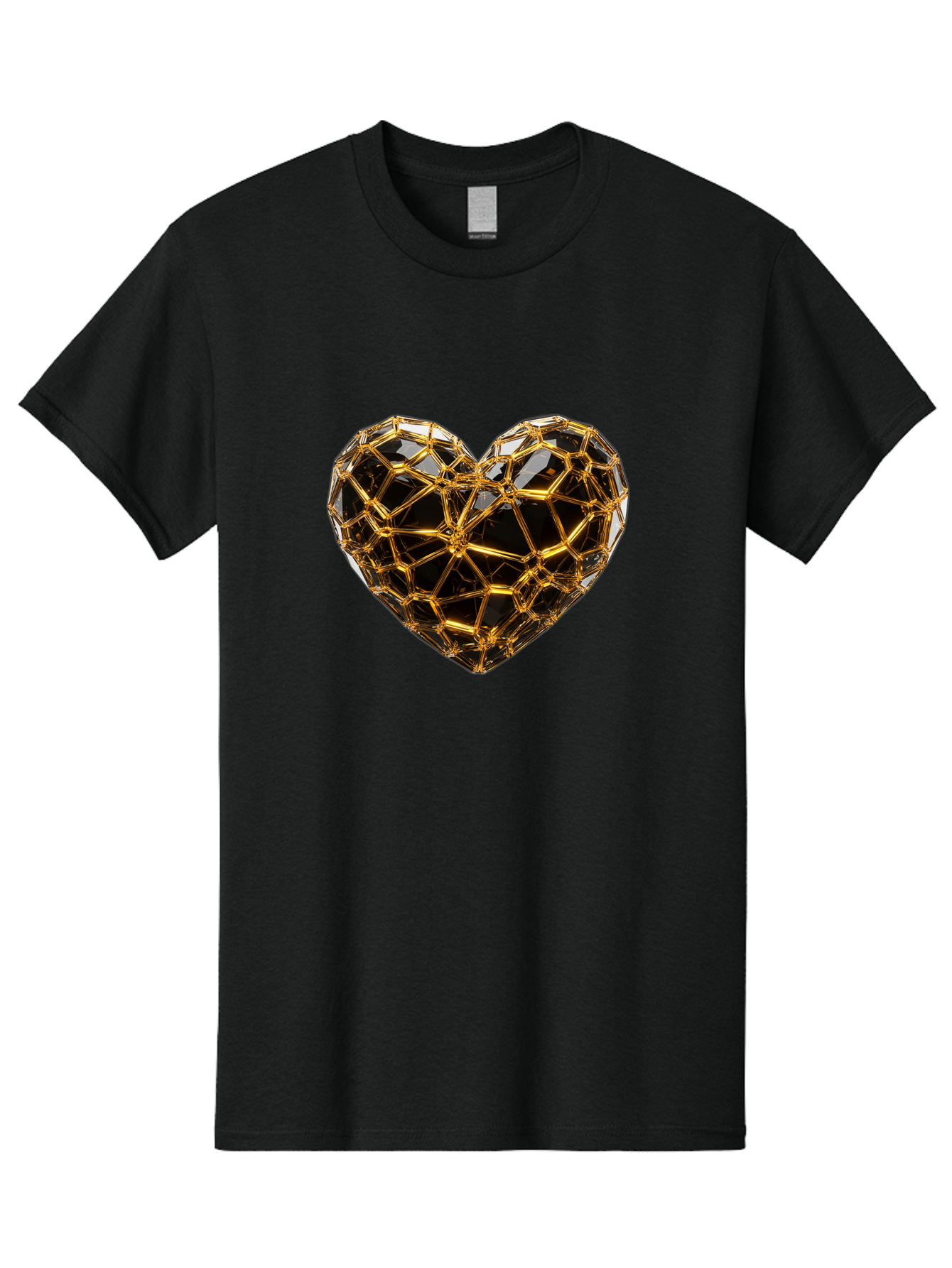 Golden-Heart Men'S Graphic Tee, 100% Cotton, Comfortable Casual Summer Wear, Machine Washable, Golden Heart, 3D Heart, Geometric Pattern, Luxury Design, Valentines Day, Love Symbol, Abstract Art, Modern Decoration, Gold Texture Bae025