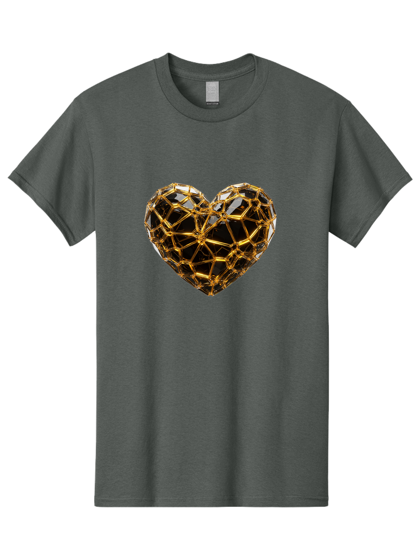 Golden-Heart Men'S Graphic Tee, 100% Cotton, Comfortable Casual Summer Wear, Machine Washable, Golden Heart, 3D Heart, Geometric Pattern, Luxury Design, Valentines Day, Love Symbol, Abstract Art, Modern Decoration, Gold Texture Bae025