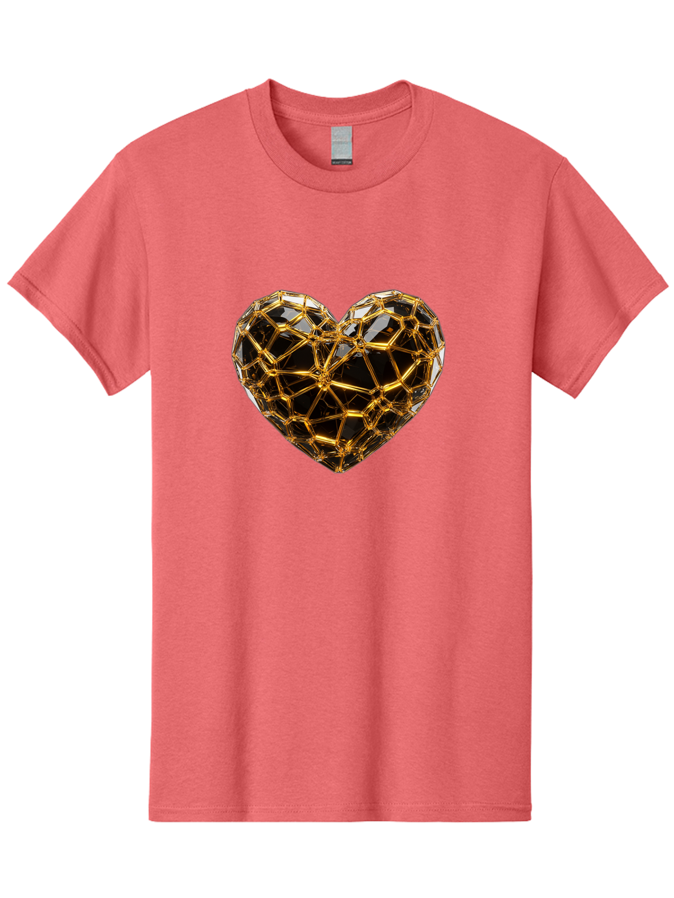 Golden-Heart Men'S Graphic Tee, 100% Cotton, Comfortable Casual Summer Wear, Machine Washable, Golden Heart, 3D Heart, Geometric Pattern, Luxury Design, Valentines Day, Love Symbol, Abstract Art, Modern Decoration, Gold Texture Bae025