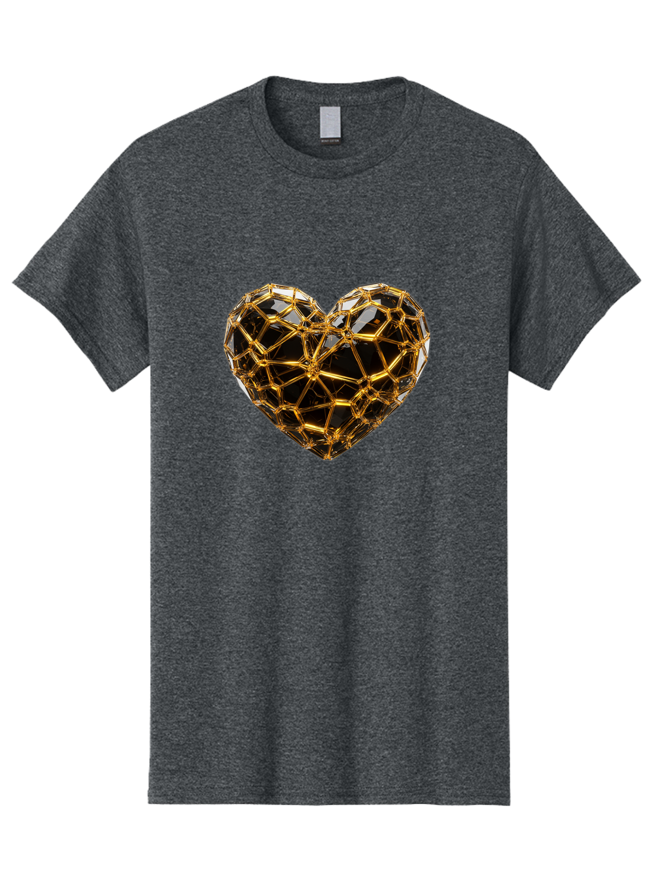 Golden-Heart Men'S Graphic Tee, 100% Cotton, Comfortable Casual Summer Wear, Machine Washable, Golden Heart, 3D Heart, Geometric Pattern, Luxury Design, Valentines Day, Love Symbol, Abstract Art, Modern Decoration, Gold Texture Bae025