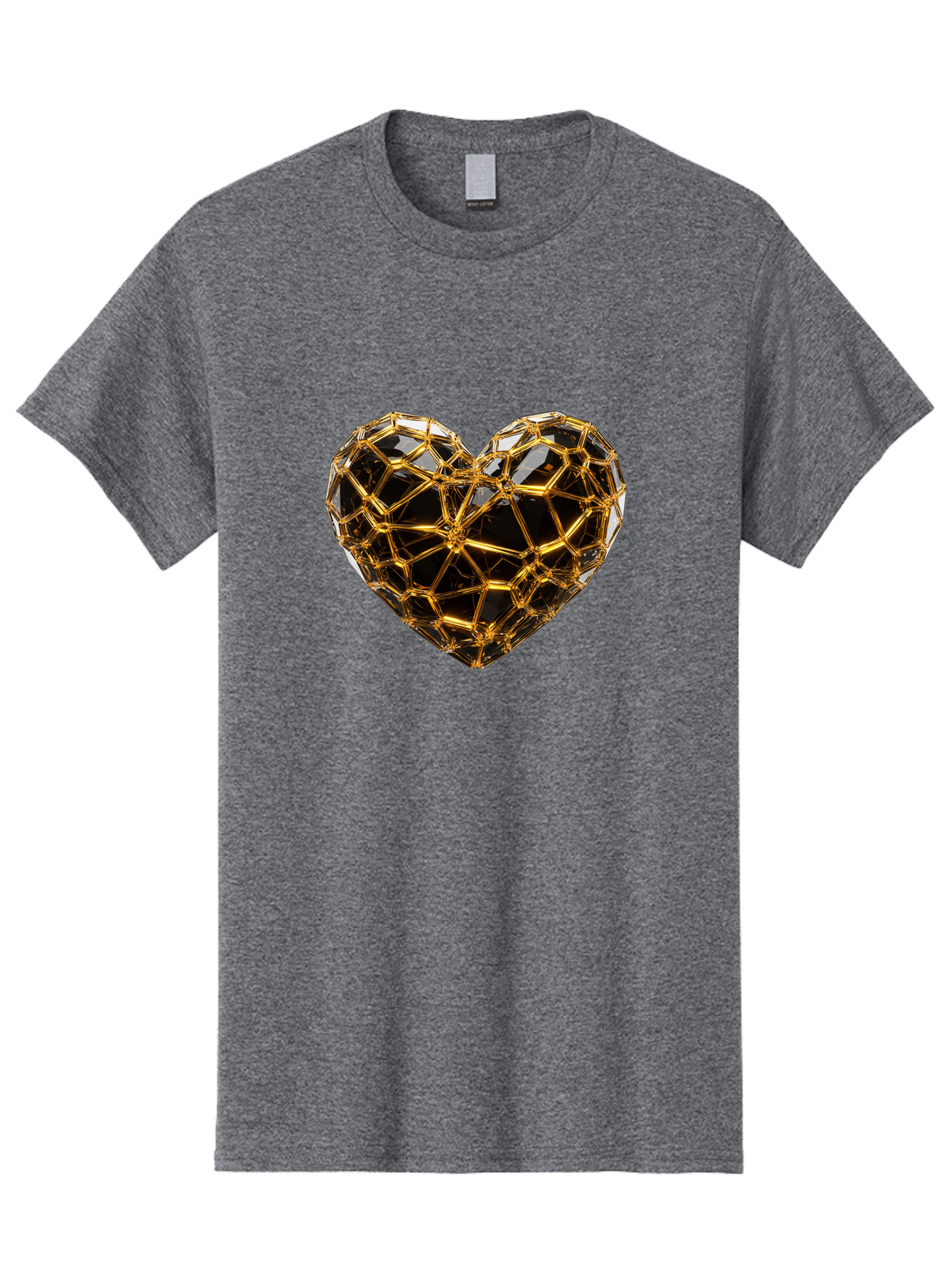 Golden-Heart Men'S Graphic Tee, 100% Cotton, Comfortable Casual Summer Wear, Machine Washable, Golden Heart, 3D Heart, Geometric Pattern, Luxury Design, Valentines Day, Love Symbol, Abstract Art, Modern Decoration, Gold Texture Bae025