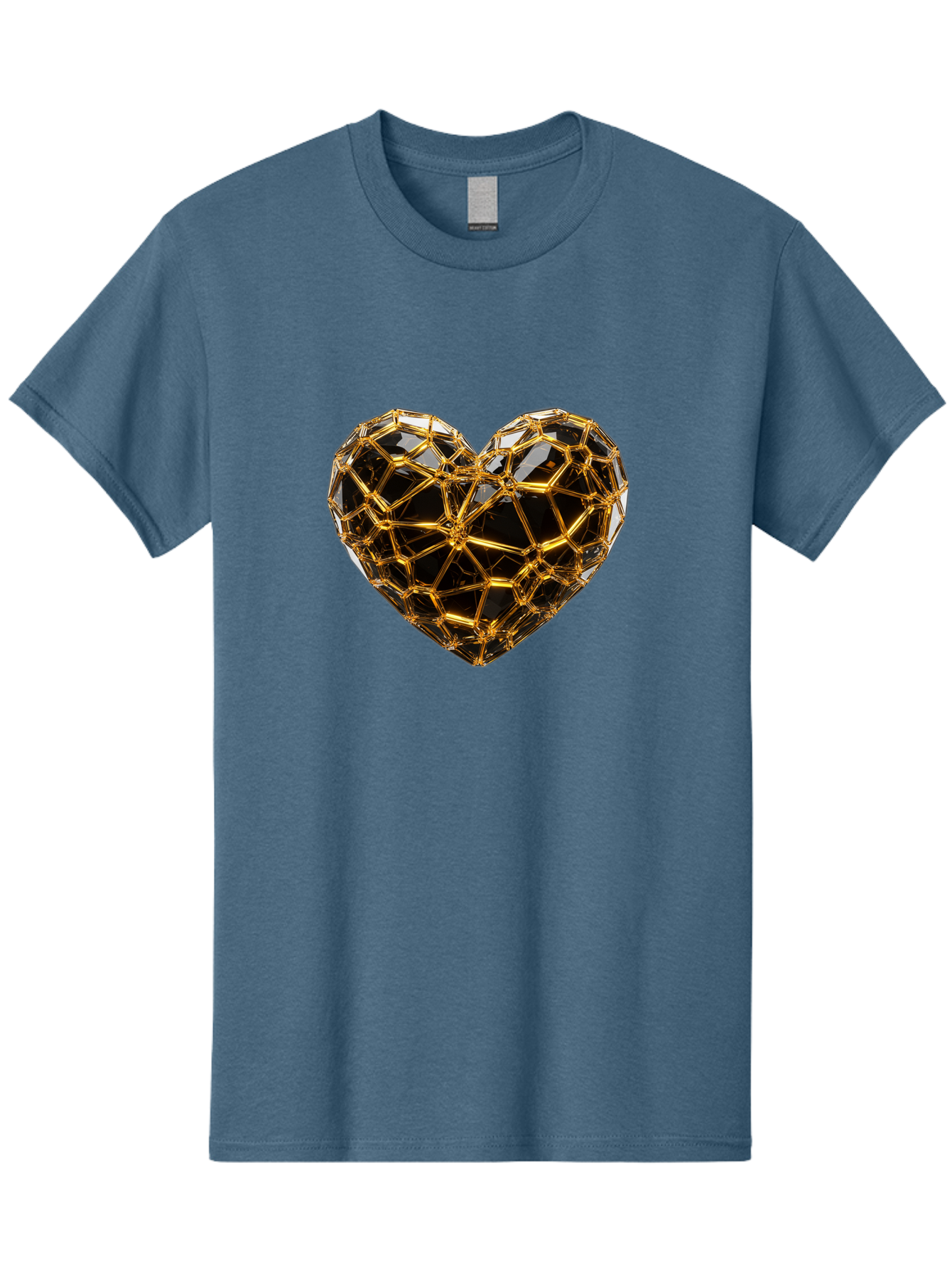 Golden-Heart Men'S Graphic Tee, 100% Cotton, Comfortable Casual Summer Wear, Machine Washable, Golden Heart, 3D Heart, Geometric Pattern, Luxury Design, Valentines Day, Love Symbol, Abstract Art, Modern Decoration, Gold Texture Bae025