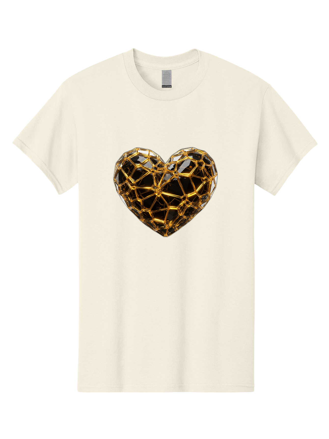 Golden-Heart Men'S Graphic Tee, 100% Cotton, Comfortable Casual Summer Wear, Machine Washable, Golden Heart, 3D Heart, Geometric Pattern, Luxury Design, Valentines Day, Love Symbol, Abstract Art, Modern Decoration, Gold Texture Bae025