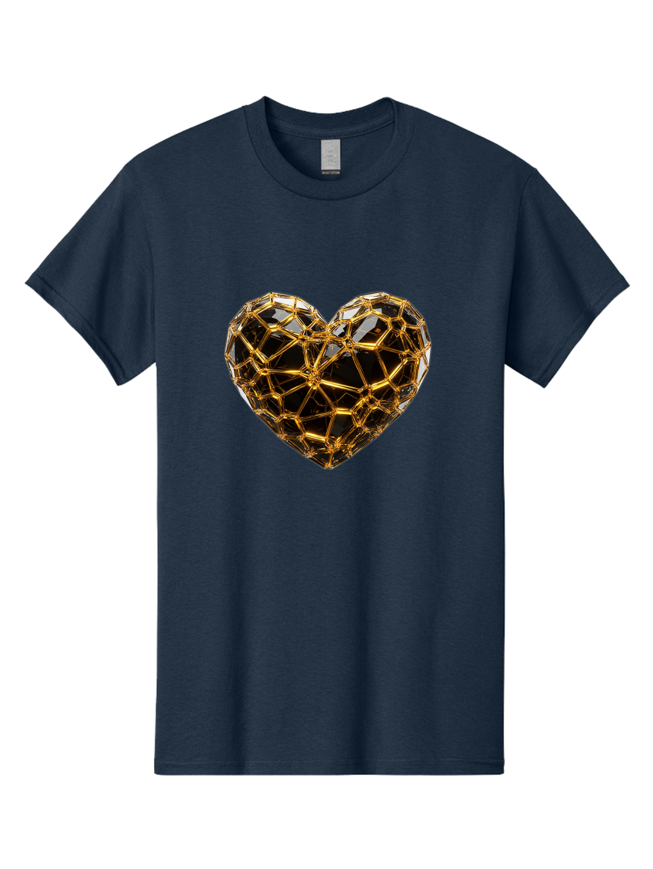 Golden-Heart Men'S Graphic Tee, 100% Cotton, Comfortable Casual Summer Wear, Machine Washable, Golden Heart, 3D Heart, Geometric Pattern, Luxury Design, Valentines Day, Love Symbol, Abstract Art, Modern Decoration, Gold Texture Bae025