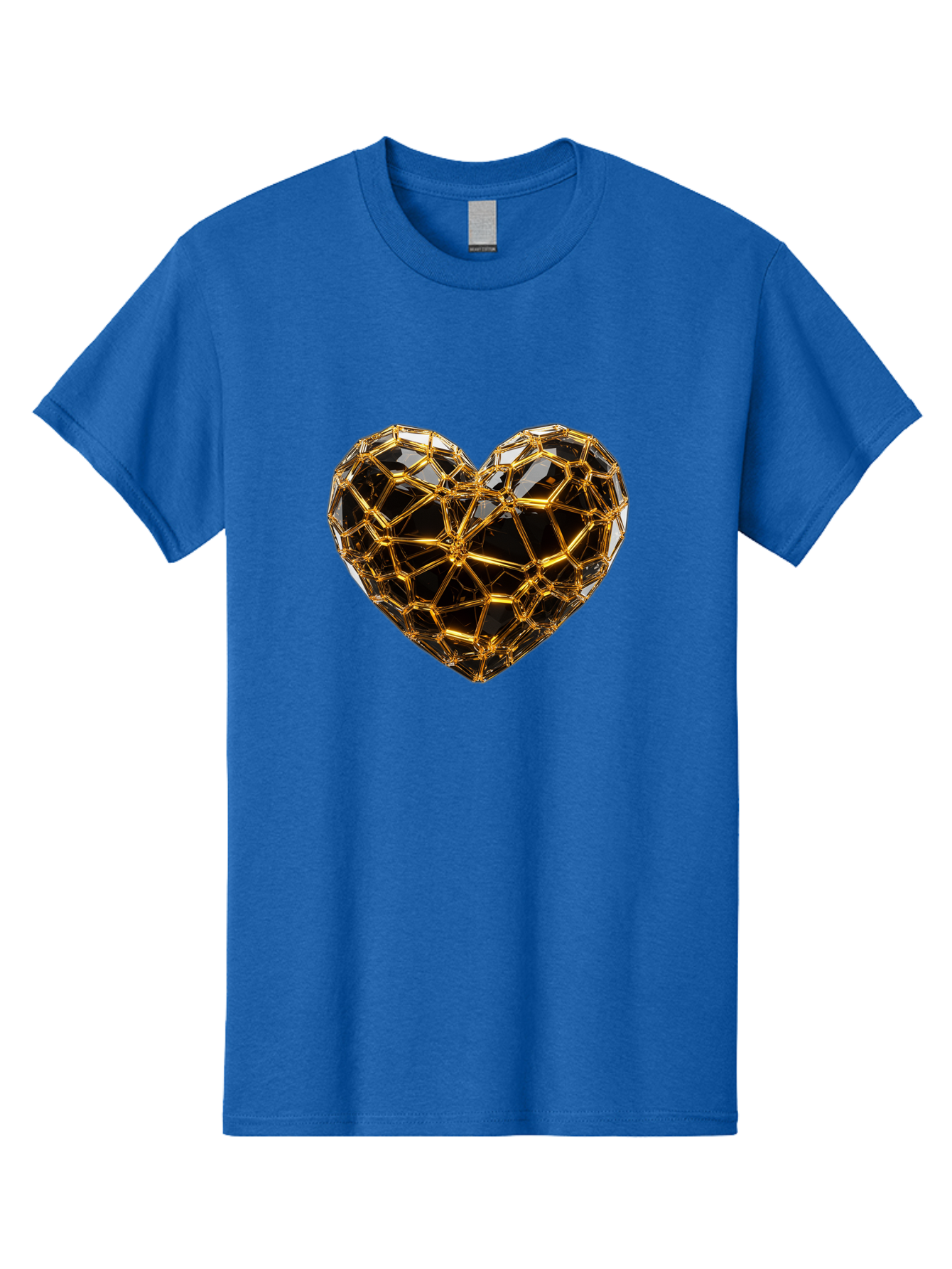 Golden-Heart Men'S Graphic Tee, 100% Cotton, Comfortable Casual Summer Wear, Machine Washable, Golden Heart, 3D Heart, Geometric Pattern, Luxury Design, Valentines Day, Love Symbol, Abstract Art, Modern Decoration, Gold Texture Bae025