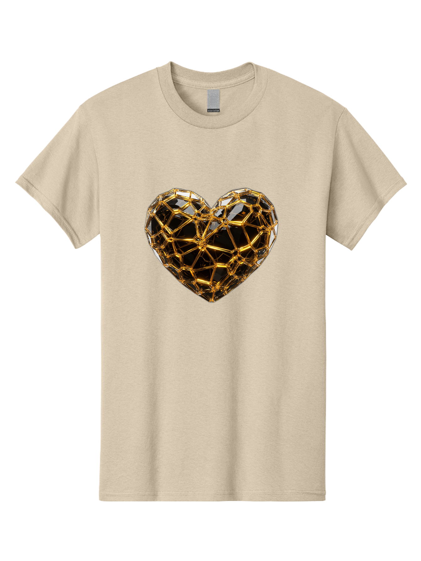 Golden-Heart Men'S Graphic Tee, 100% Cotton, Comfortable Casual Summer Wear, Machine Washable, Golden Heart, 3D Heart, Geometric Pattern, Luxury Design, Valentines Day, Love Symbol, Abstract Art, Modern Decoration, Gold Texture Bae025