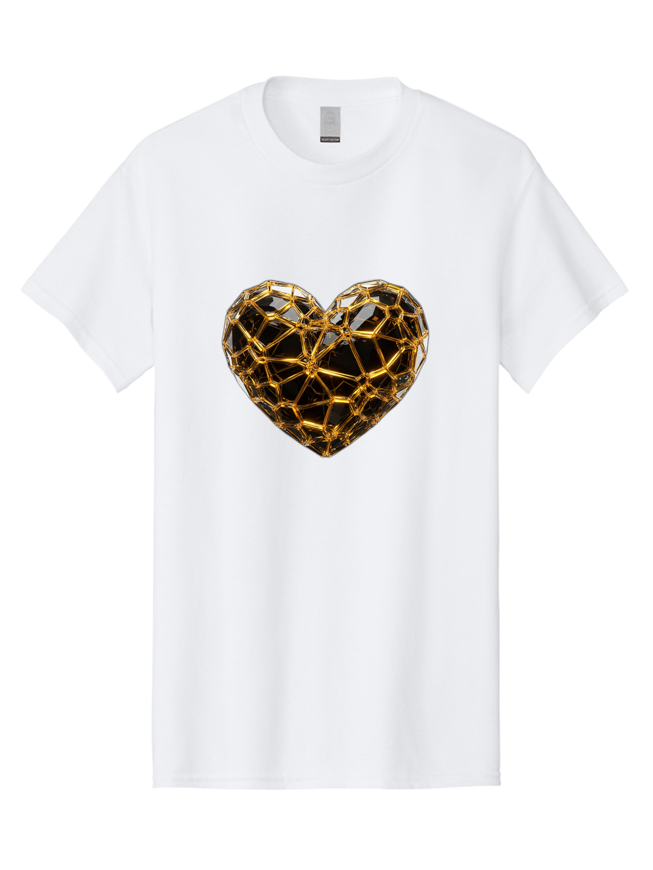 Golden-Heart Men'S Graphic Tee, 100% Cotton, Comfortable Casual Summer Wear, Machine Washable, Golden Heart, 3D Heart, Geometric Pattern, Luxury Design, Valentines Day, Love Symbol, Abstract Art, Modern Decoration, Gold Texture Bae025