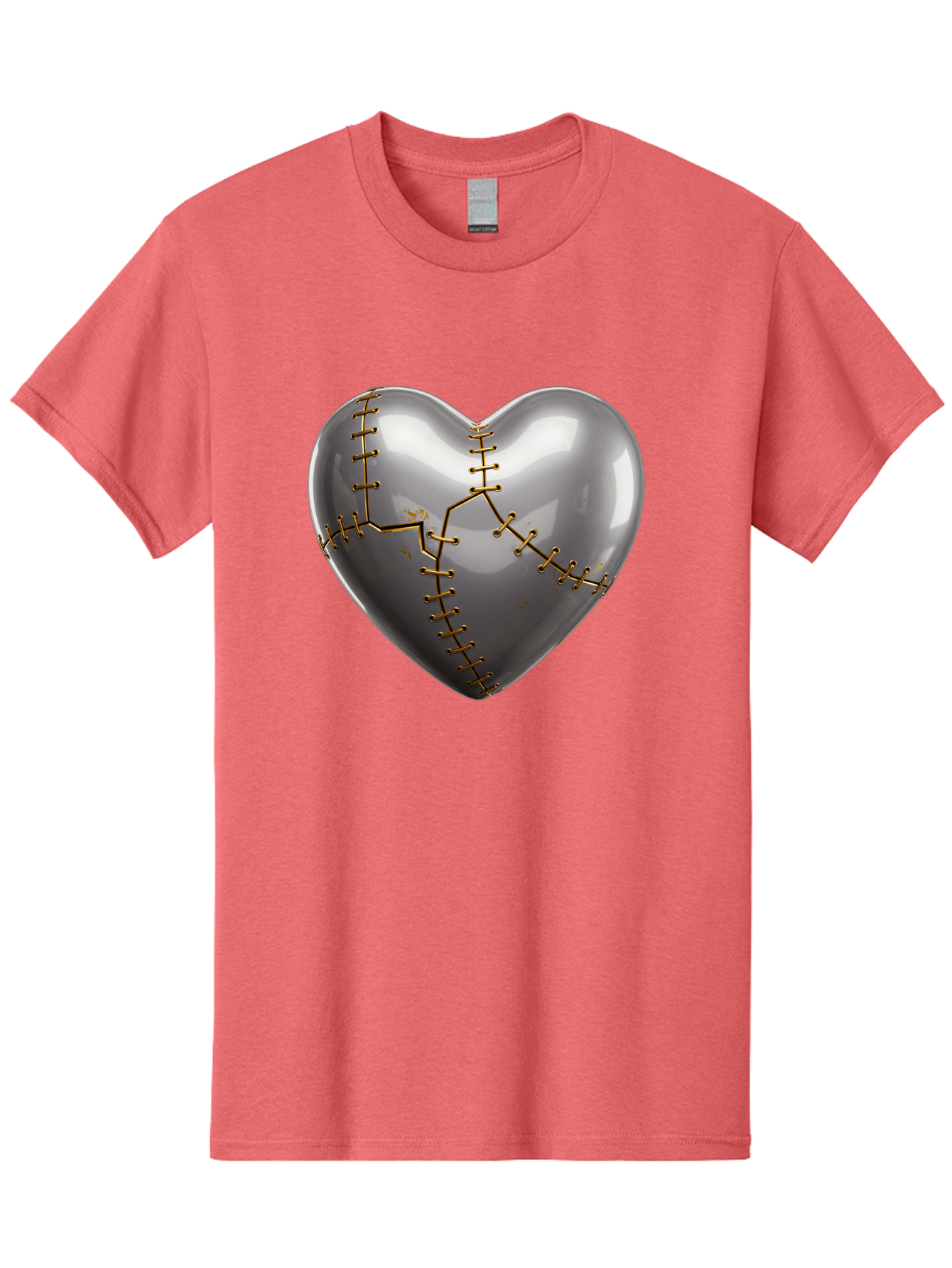 Gray-Heart-With-Gold-Stitches Men'S Graphic Tee, 100% Cotton, Comfortable Casual Summer Wear, Machine Washable, Broken Heart, Kintsugi Repair, Gold Stitching, Mended Love, Heartbreak Healing, Symbolic Art, 3D Rendering, Emotional Recovery, Bae026