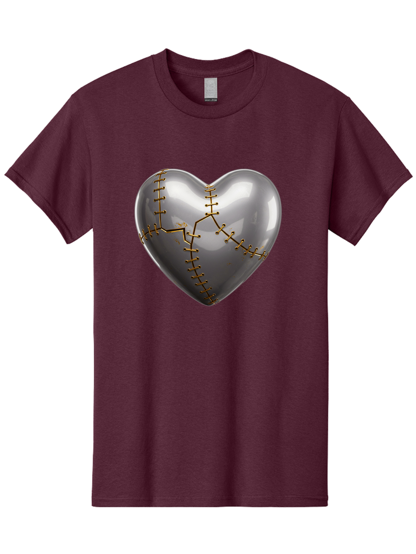 Gray-Heart-With-Gold-Stitches Men'S Graphic Tee, 100% Cotton, Comfortable Casual Summer Wear, Machine Washable, Broken Heart, Kintsugi Repair, Gold Stitching, Mended Love, Heartbreak Healing, Symbolic Art, 3D Rendering, Emotional Recovery, Bae026