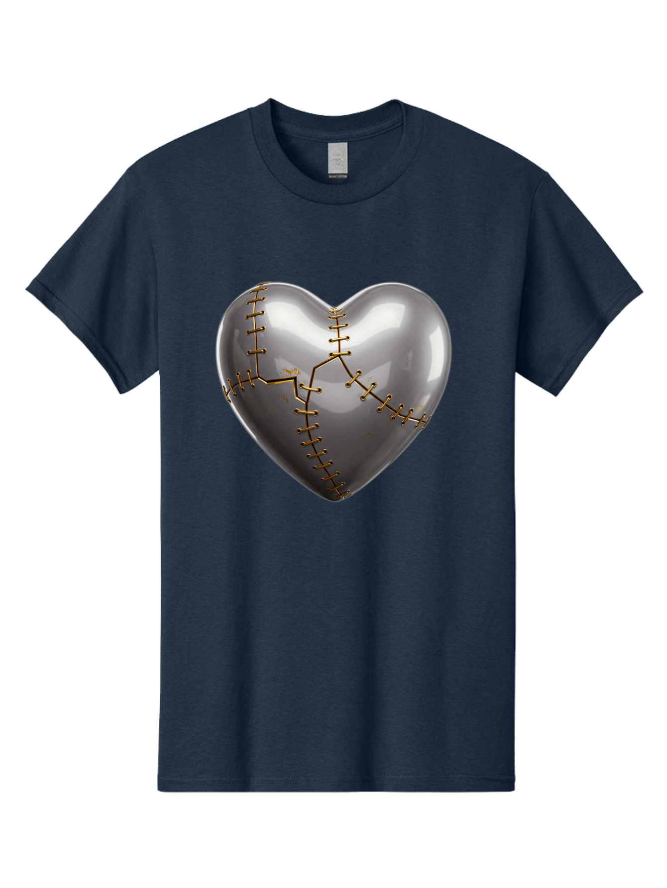 Gray-Heart-With-Gold-Stitches Men'S Graphic Tee, 100% Cotton, Comfortable Casual Summer Wear, Machine Washable, Broken Heart, Kintsugi Repair, Gold Stitching, Mended Love, Heartbreak Healing, Symbolic Art, 3D Rendering, Emotional Recovery, Bae026