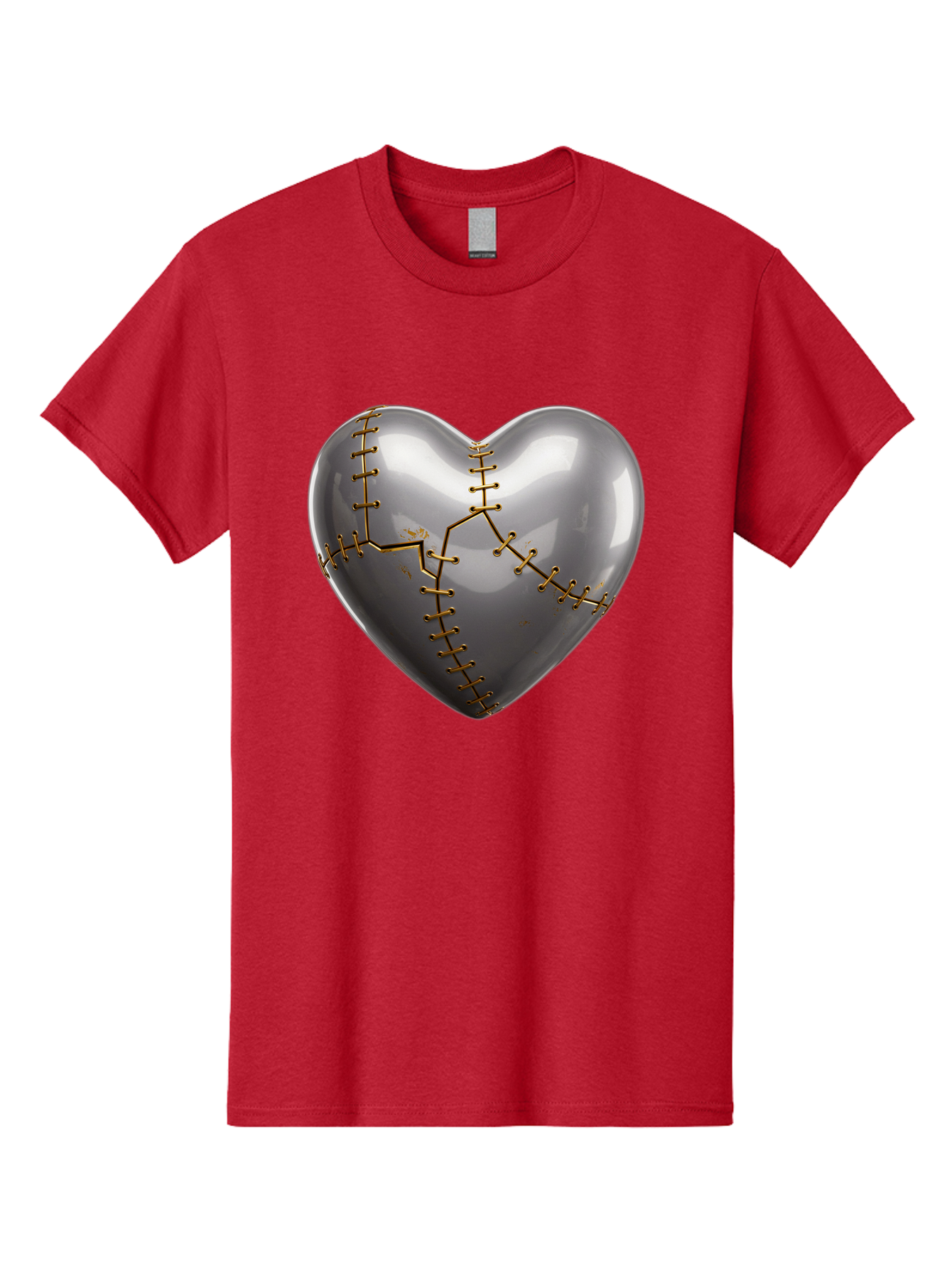 Gray-Heart-With-Gold-Stitches Men'S Graphic Tee, 100% Cotton, Comfortable Casual Summer Wear, Machine Washable, Broken Heart, Kintsugi Repair, Gold Stitching, Mended Love, Heartbreak Healing, Symbolic Art, 3D Rendering, Emotional Recovery, Bae026