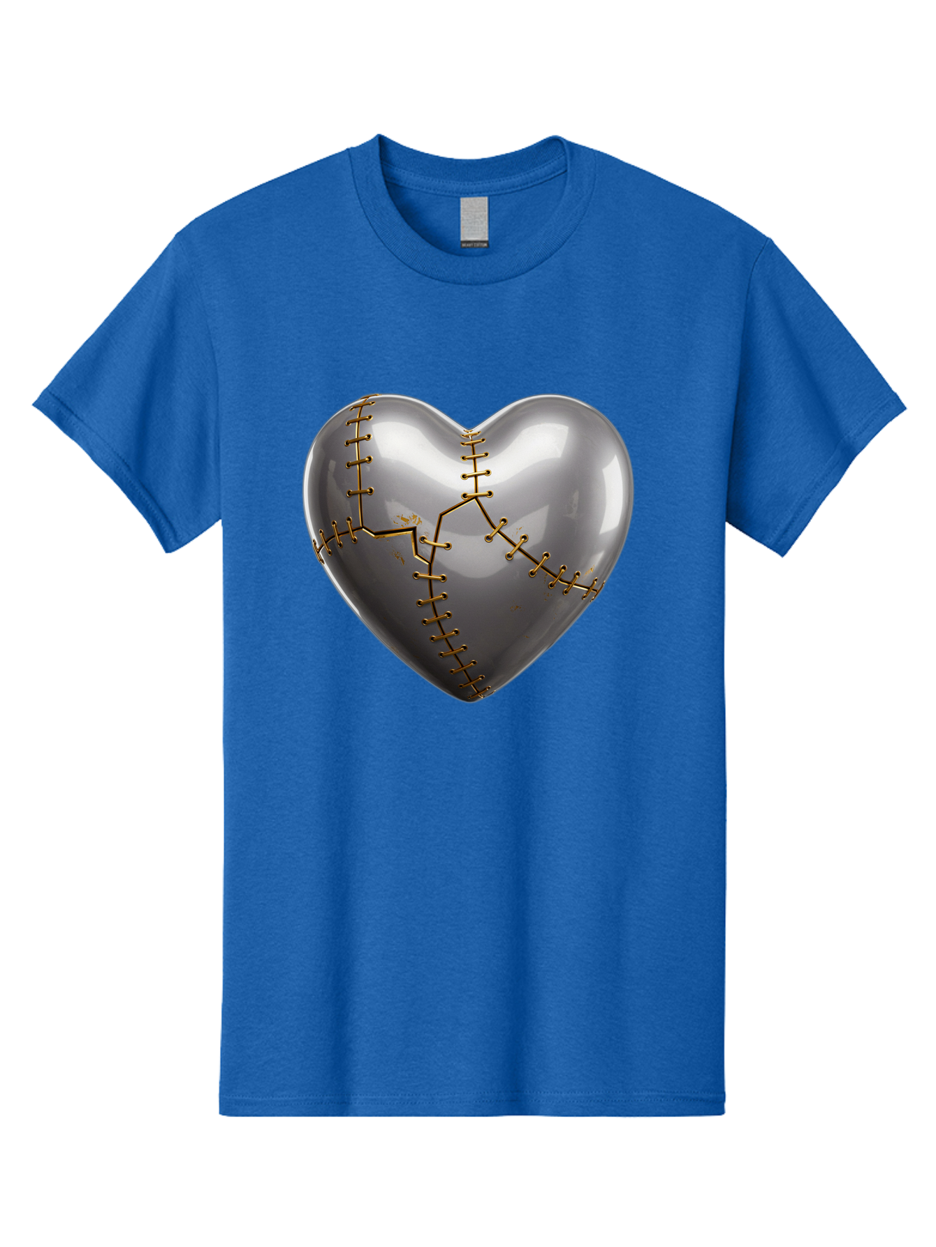 Gray-Heart-With-Gold-Stitches Men'S Graphic Tee, 100% Cotton, Comfortable Casual Summer Wear, Machine Washable, Broken Heart, Kintsugi Repair, Gold Stitching, Mended Love, Heartbreak Healing, Symbolic Art, 3D Rendering, Emotional Recovery, Bae026