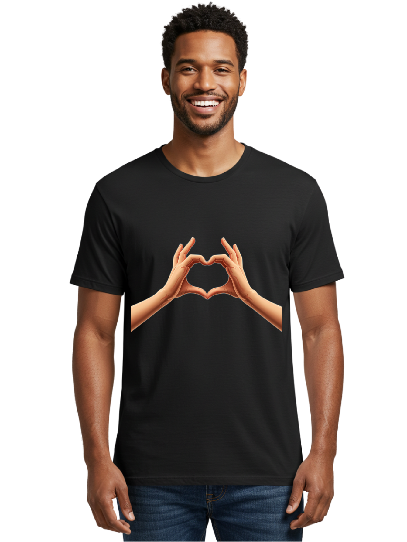 Hands-Forming-Heart Men'S Graphic Tee, 100% Cotton, Comfortable Casual Summer Wear, Machine Washable, Hands Forming A Heart, Love Symbol, Heart Gesture, Affection, Tenderness, Care, Kindness, Charity, Volunteer Work, Donation Bae027