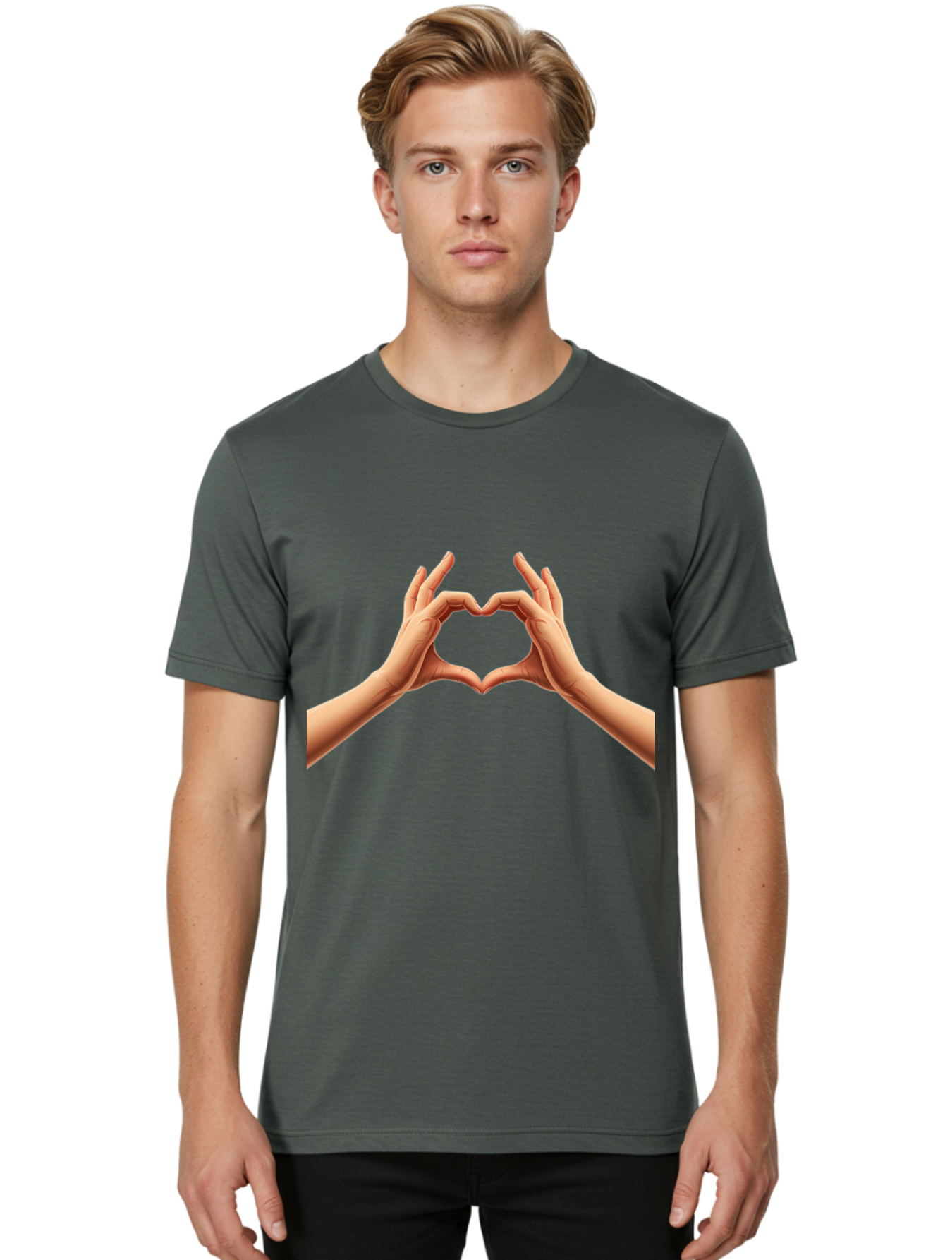 Hands-Forming-Heart Men'S Graphic Tee, 100% Cotton, Comfortable Casual Summer Wear, Machine Washable, Hands Forming A Heart, Love Symbol, Heart Gesture, Affection, Tenderness, Care, Kindness, Charity, Volunteer Work, Donation Bae027