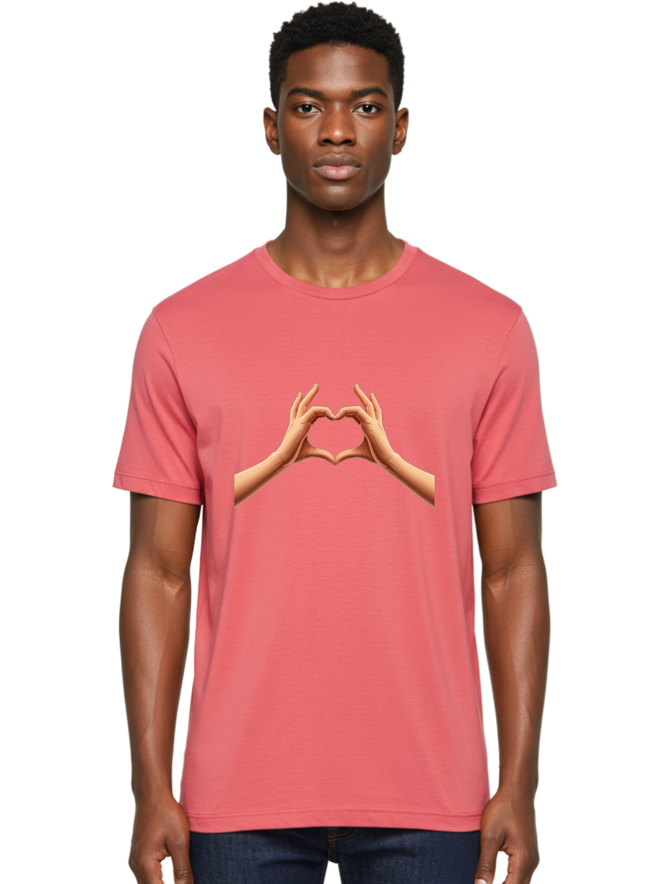 Hands-Forming-Heart Men'S Graphic Tee, 100% Cotton, Comfortable Casual Summer Wear, Machine Washable, Hands Forming A Heart, Love Symbol, Heart Gesture, Affection, Tenderness, Care, Kindness, Charity, Volunteer Work, Donation Bae027